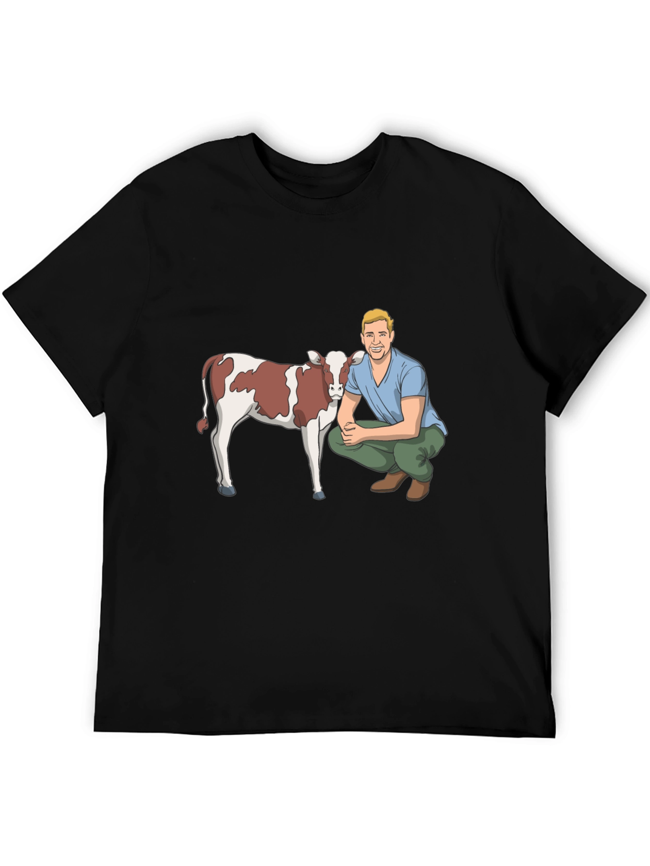 Cartoon Farmer & Cow Graphic T-Shirt