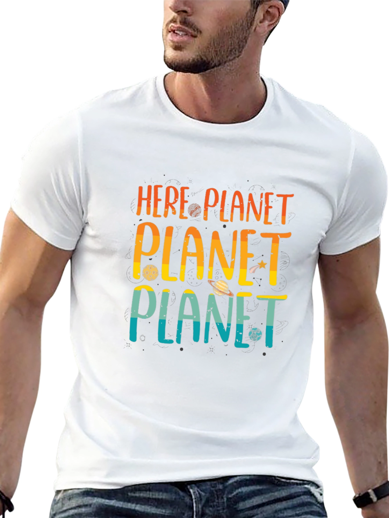Here Planet Planet Planet Graphic T-Shirt