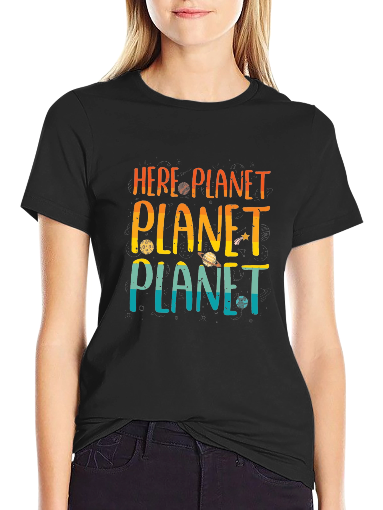 Here Planet Planet Planet Graphic T-Shirt