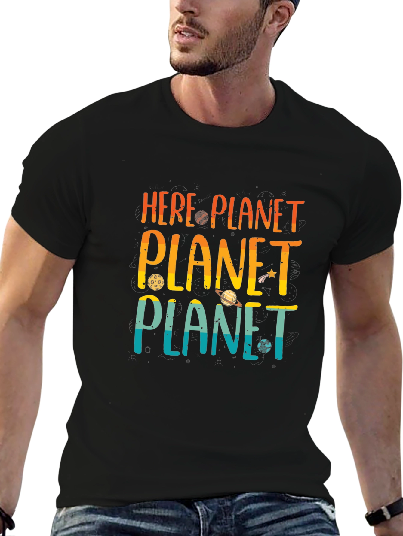 Here Planet Planet Planet Graphic T-Shirt