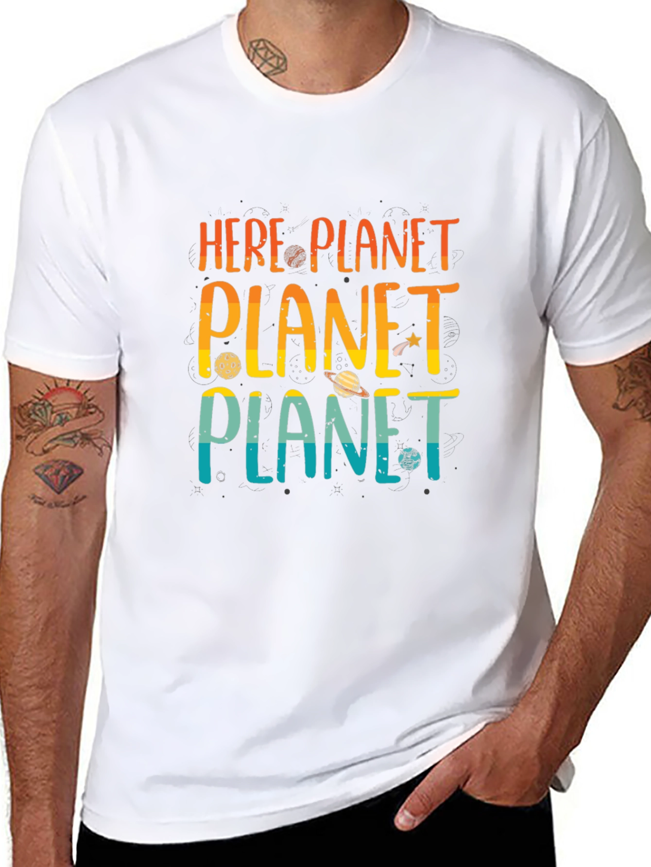 Here Planet Planet Planet Graphic T-Shirt