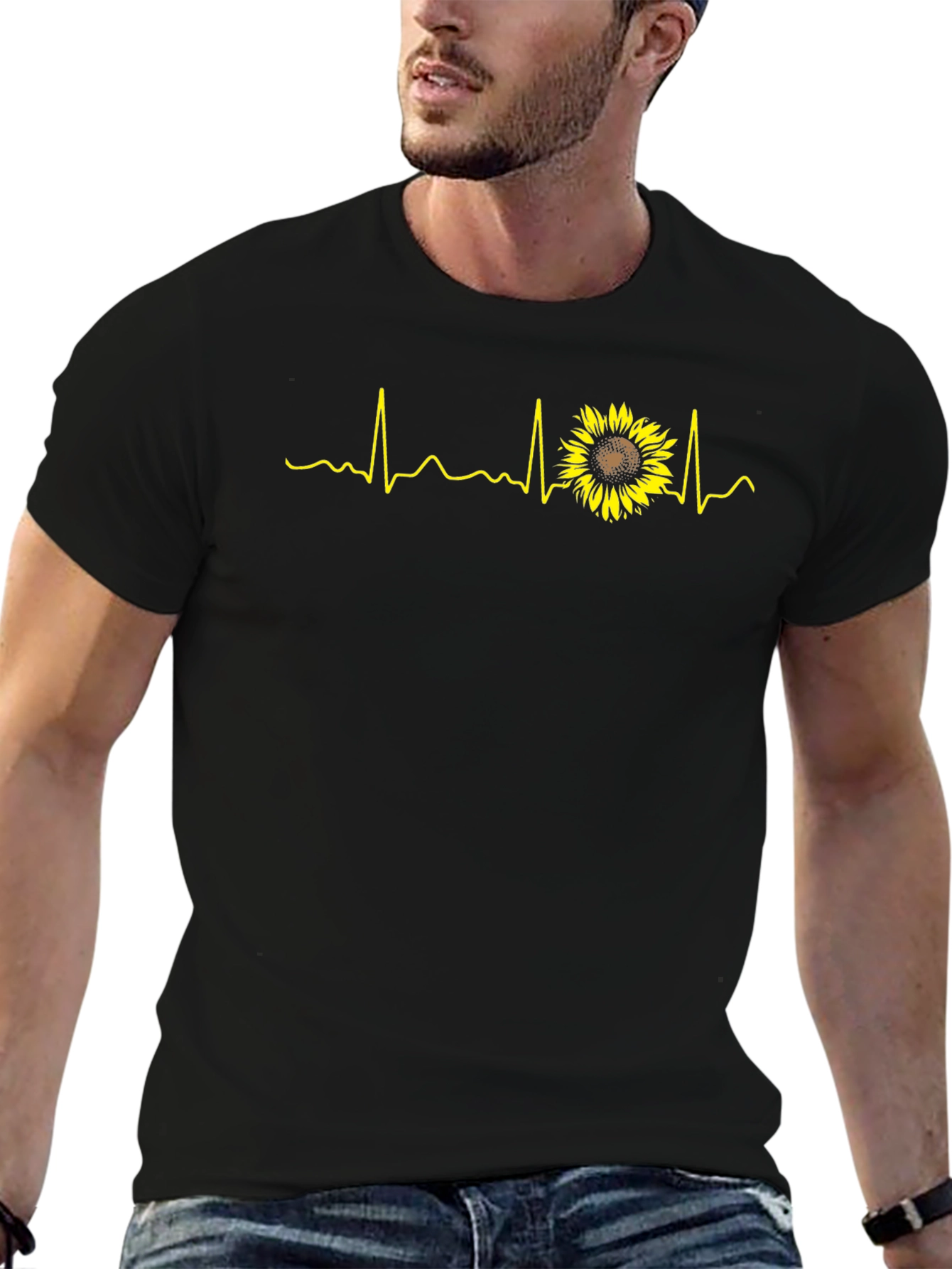Sunflower Heartbeat Graphic Tee - Black