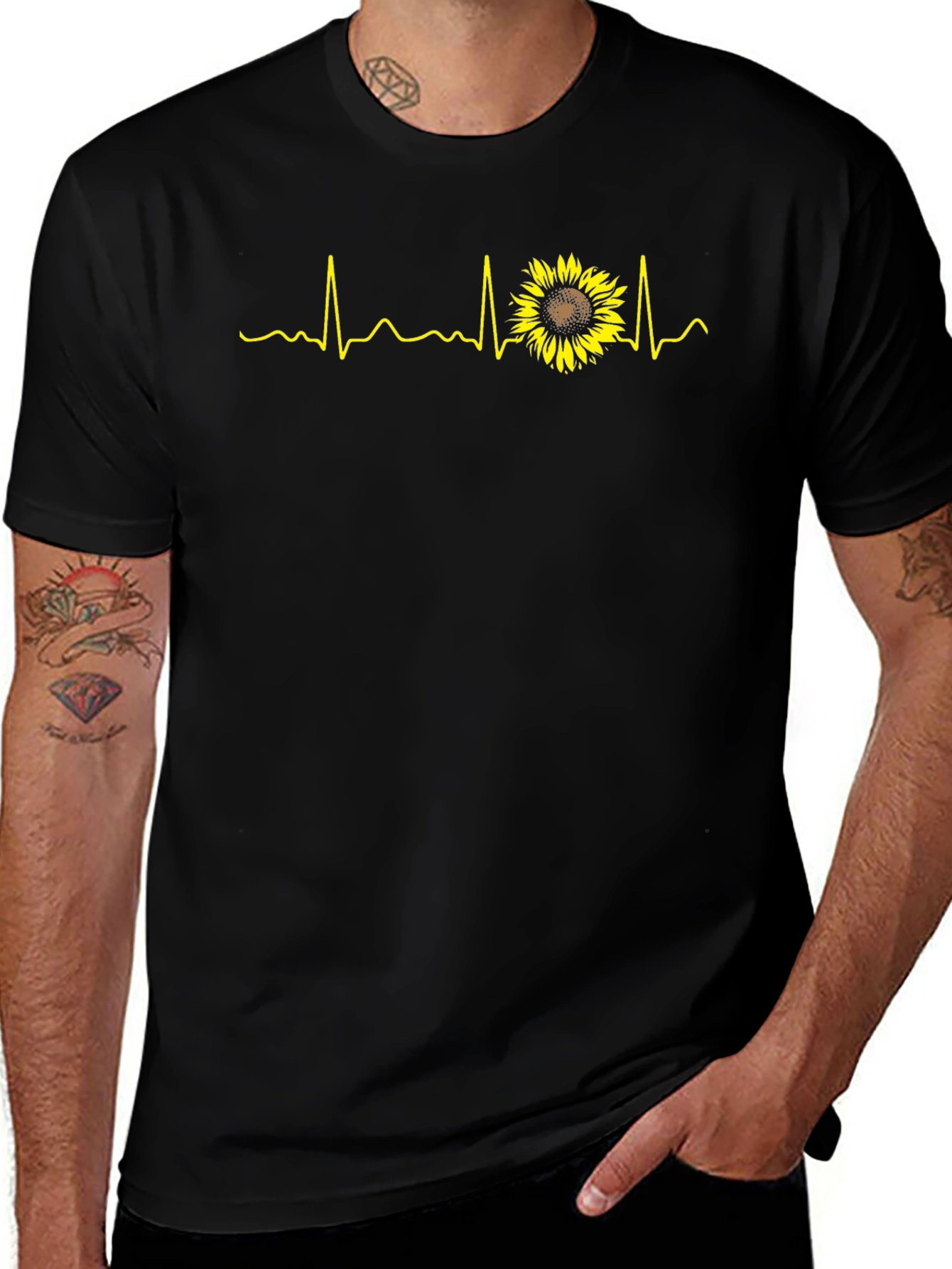 Sunflower Heartbeat Graphic Tee - Black