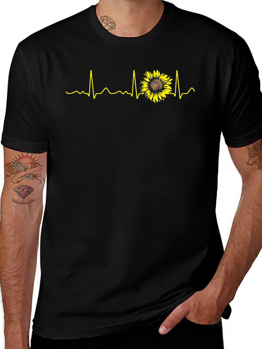Sunflower Heartbeat Graphic Tee - Black