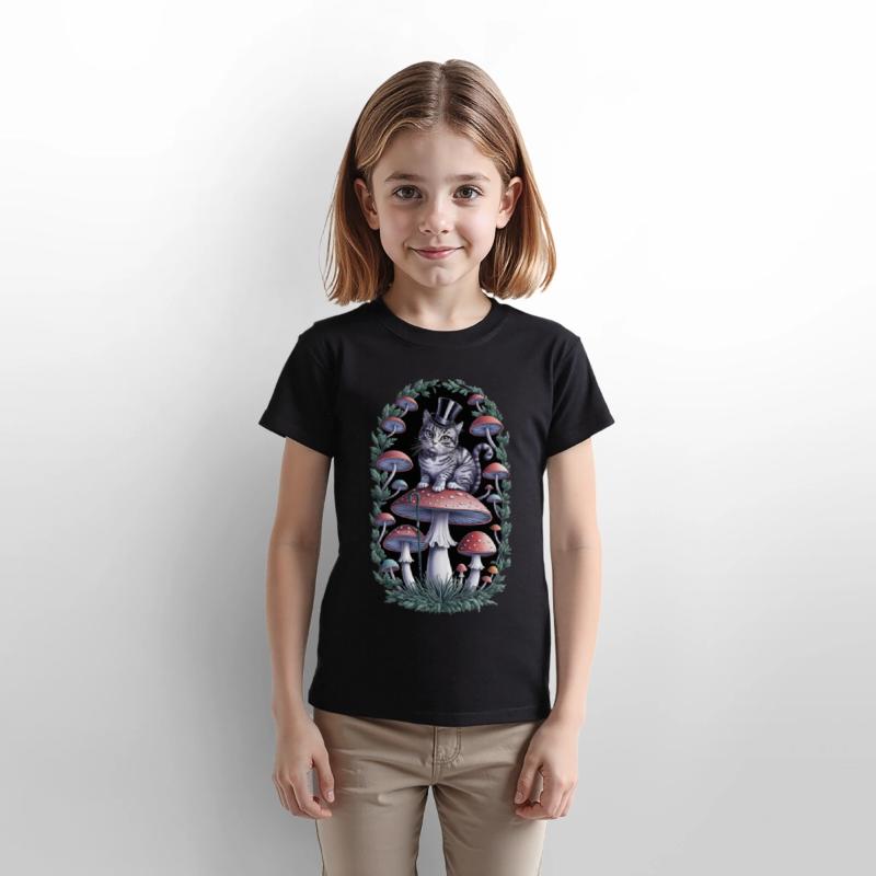 Gentleman cat hatter sitting on mushroom, black