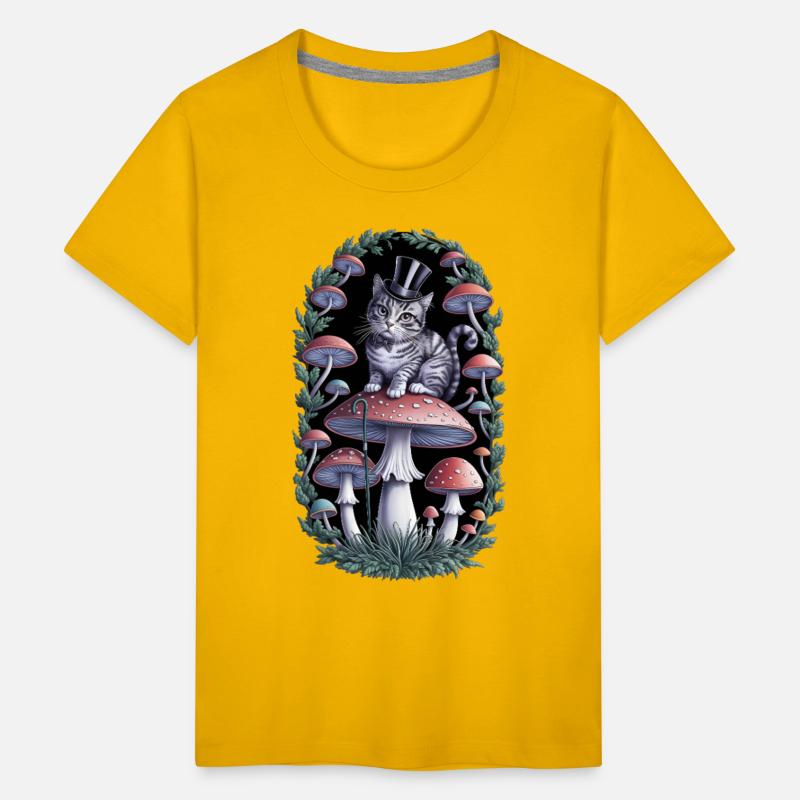 Gentleman cat hatter sitting on mushroom, black