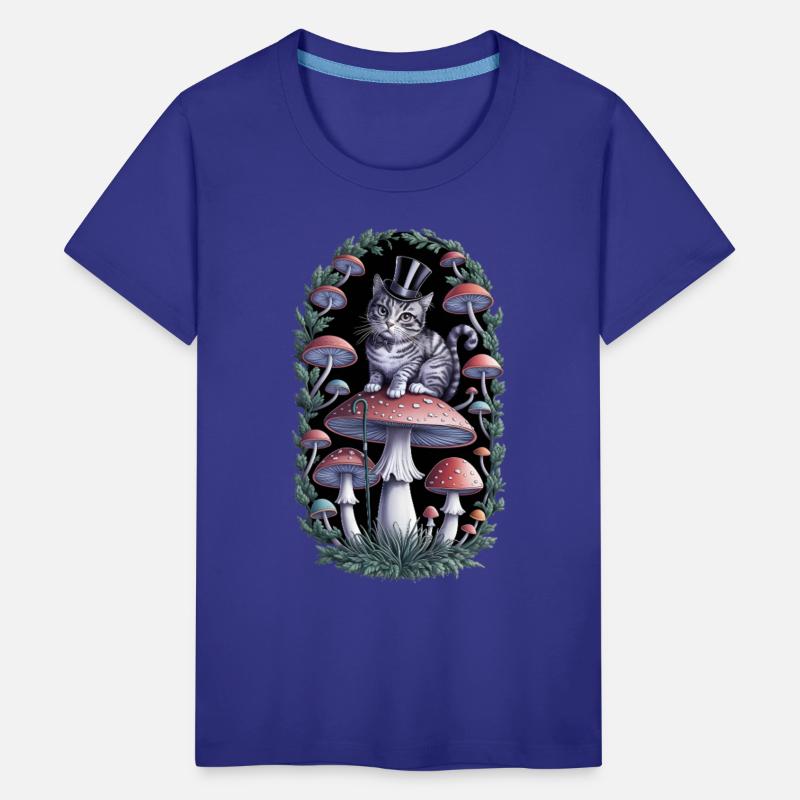 Gentleman cat hatter sitting on mushroom, black