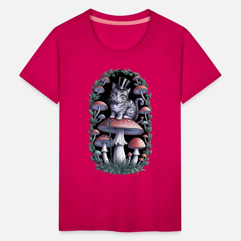 Gentleman cat hatter sitting on mushroom, black