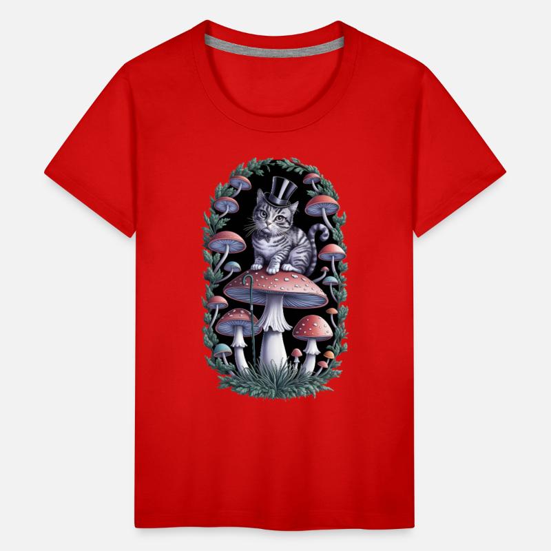 Gentleman cat hatter sitting on mushroom, black