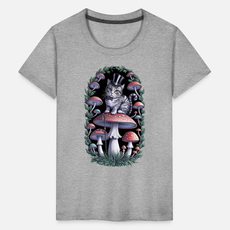 Gentleman cat hatter sitting on mushroom, black