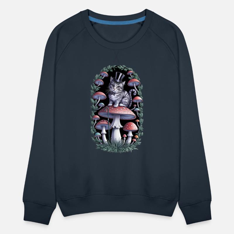 Gentleman cat hatter sitting on mushroom, black