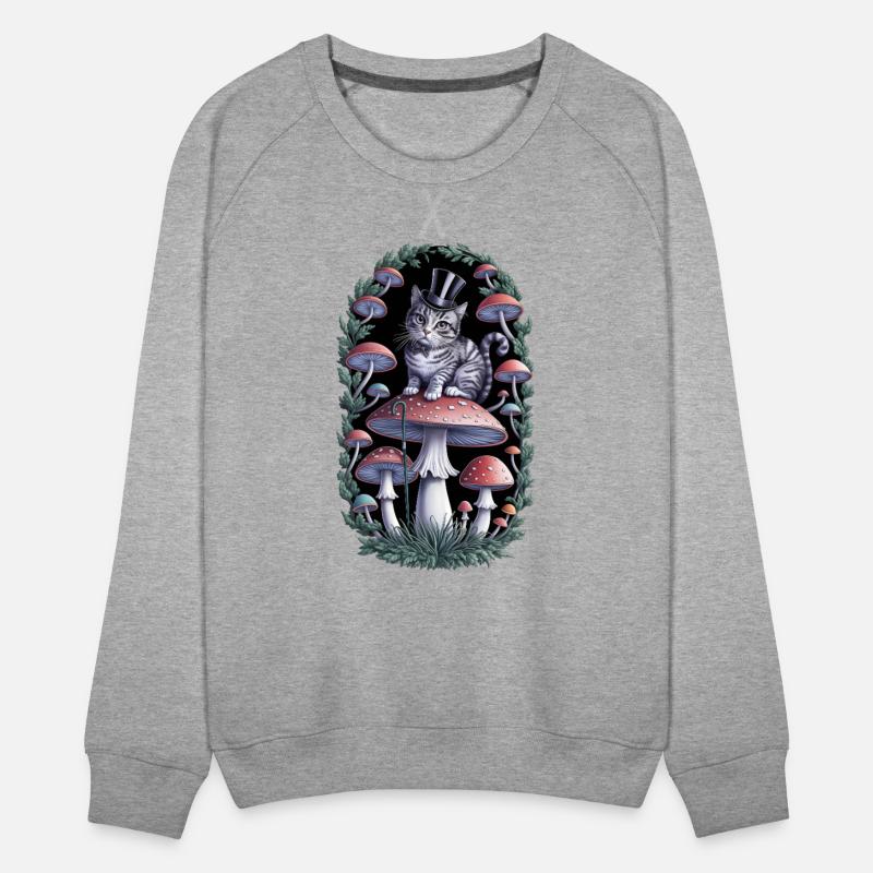 Gentleman cat hatter sitting on mushroom, black