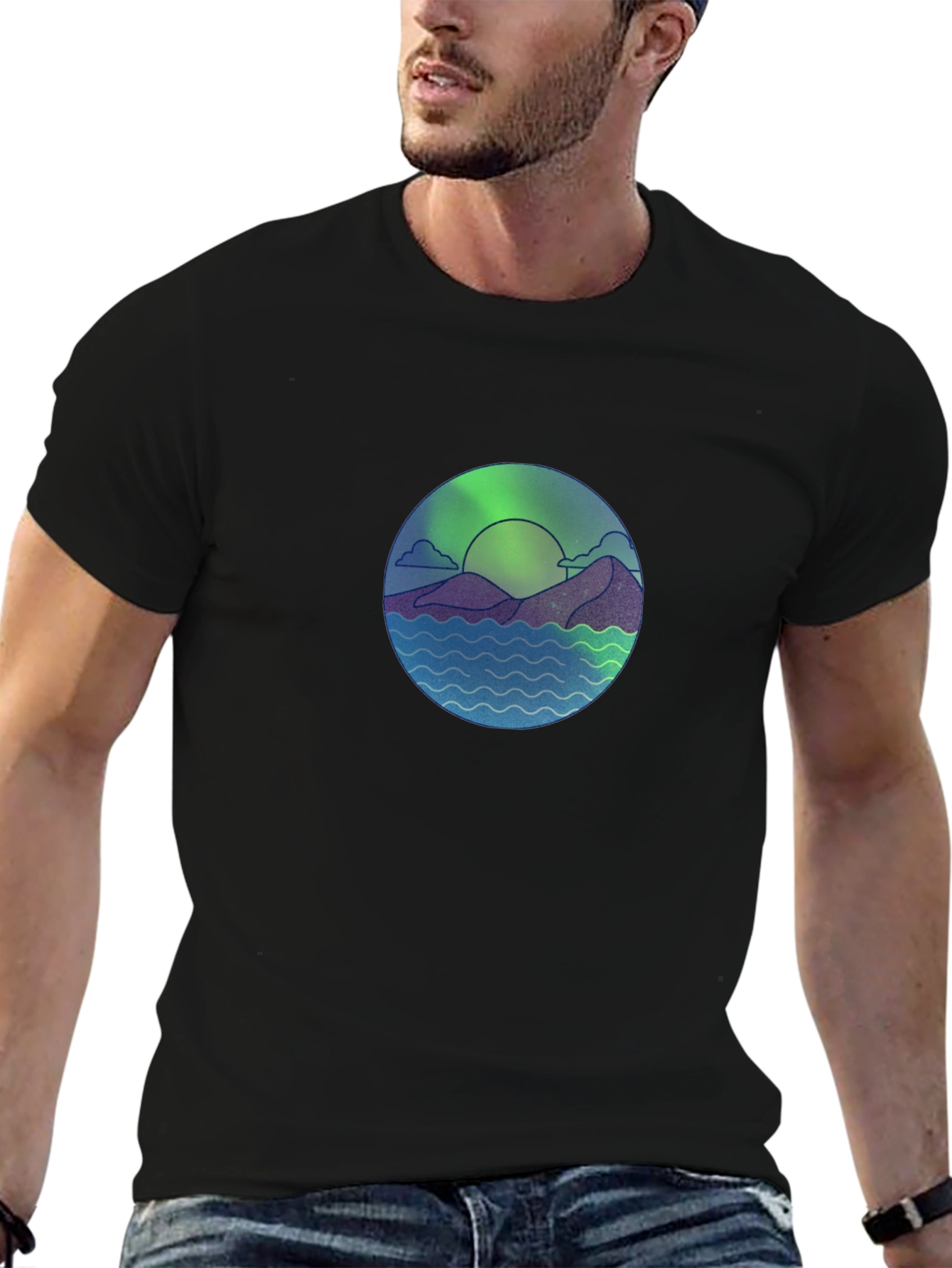 Nature Scene Graphic Black T-Shirt