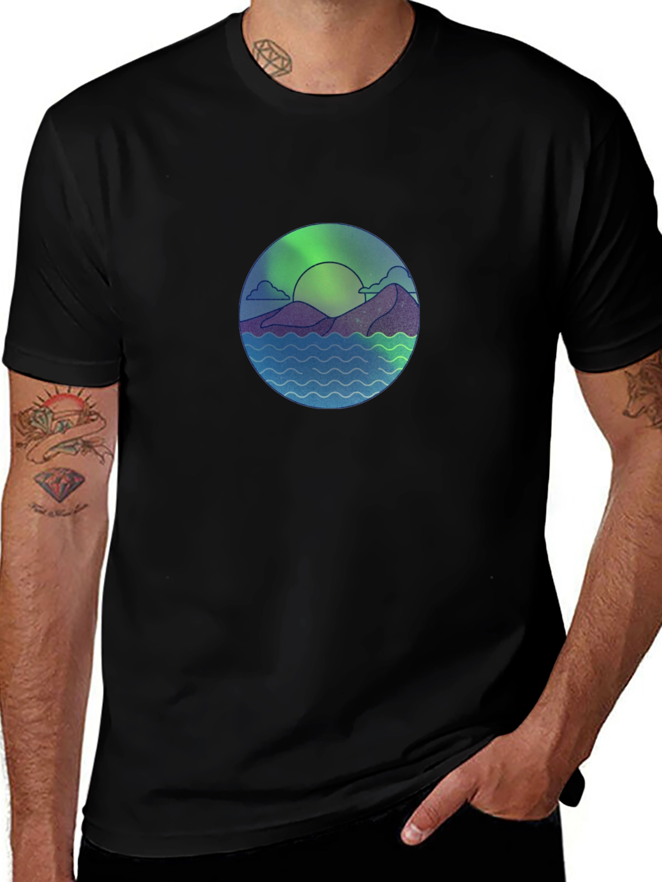Nature Scene Graphic Black T-Shirt