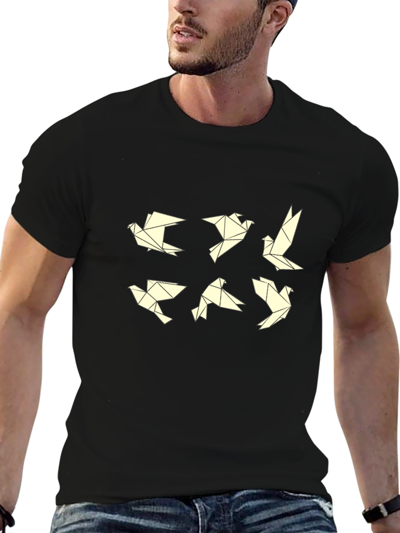 Origami Birds Black T-Shirt