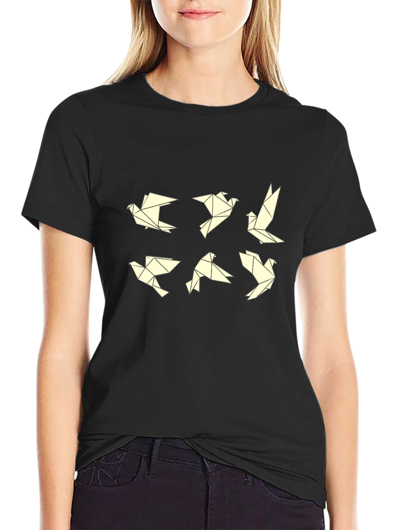 Origami Birds Black T-Shirt