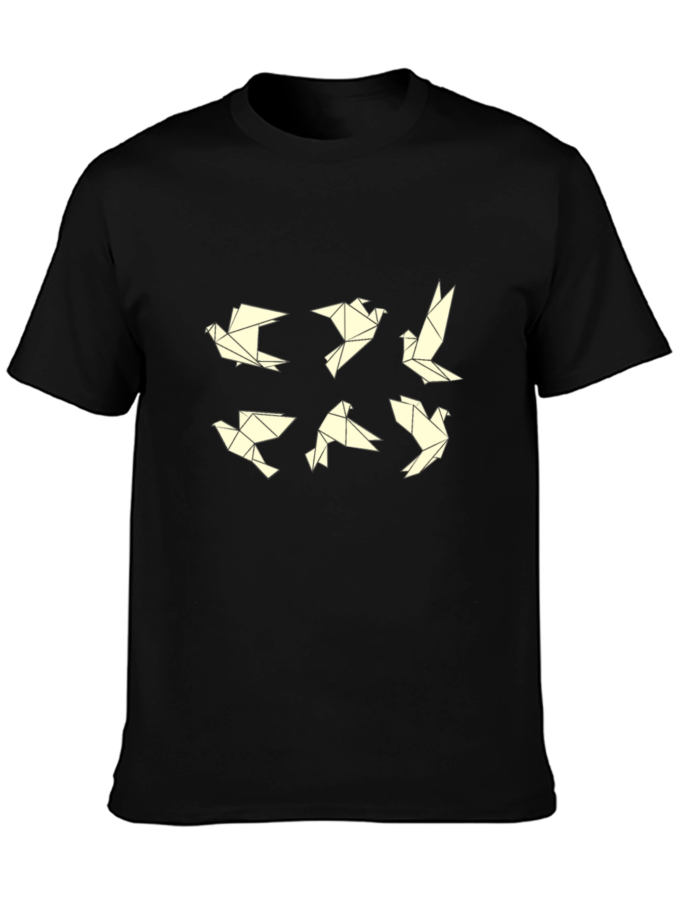 Origami Birds Black T-Shirt