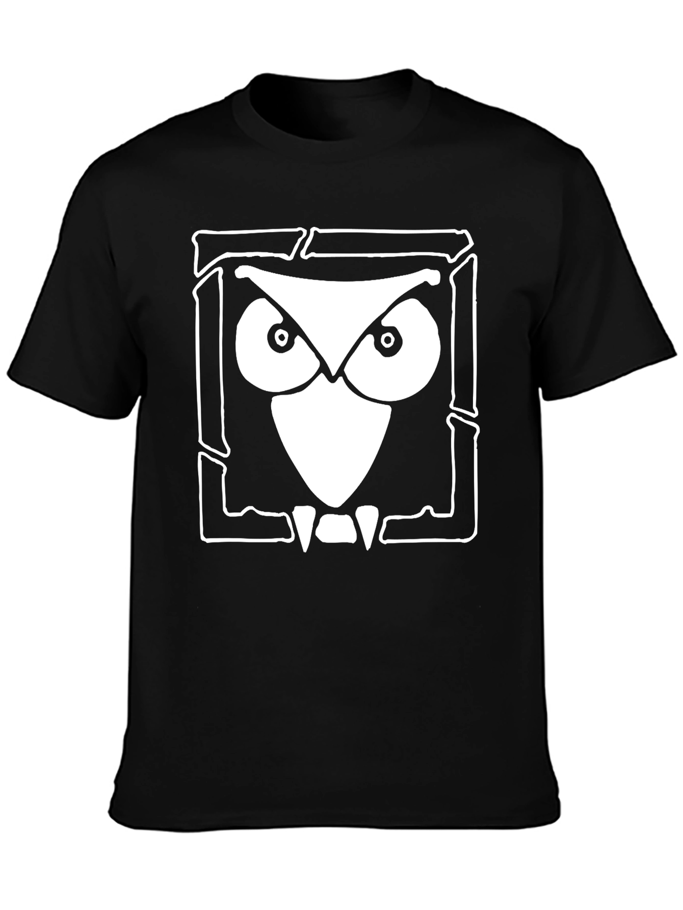 Owl Graphic Print Black Cotton T-Shirt
