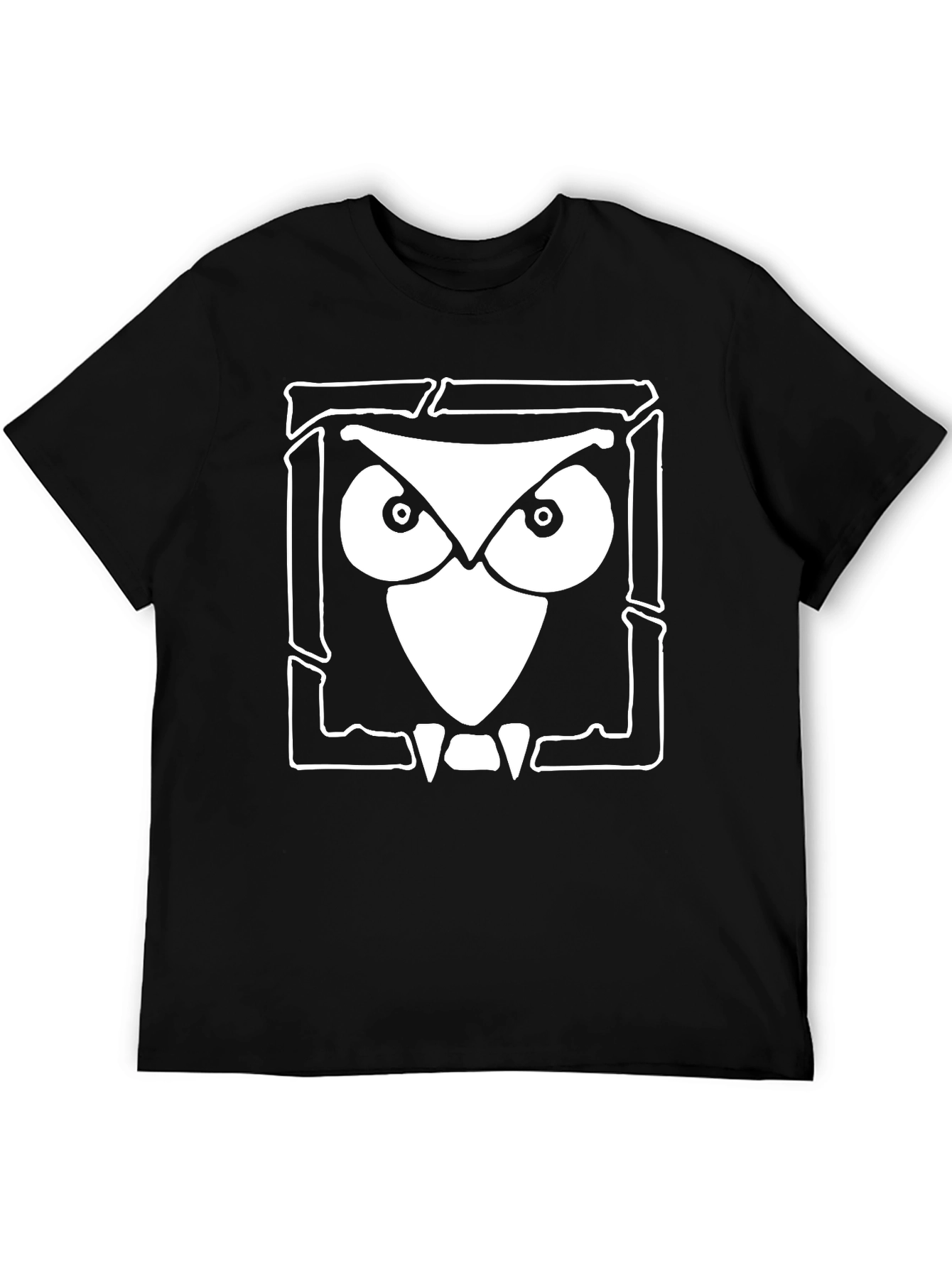 Owl Graphic Print Black Cotton T-Shirt