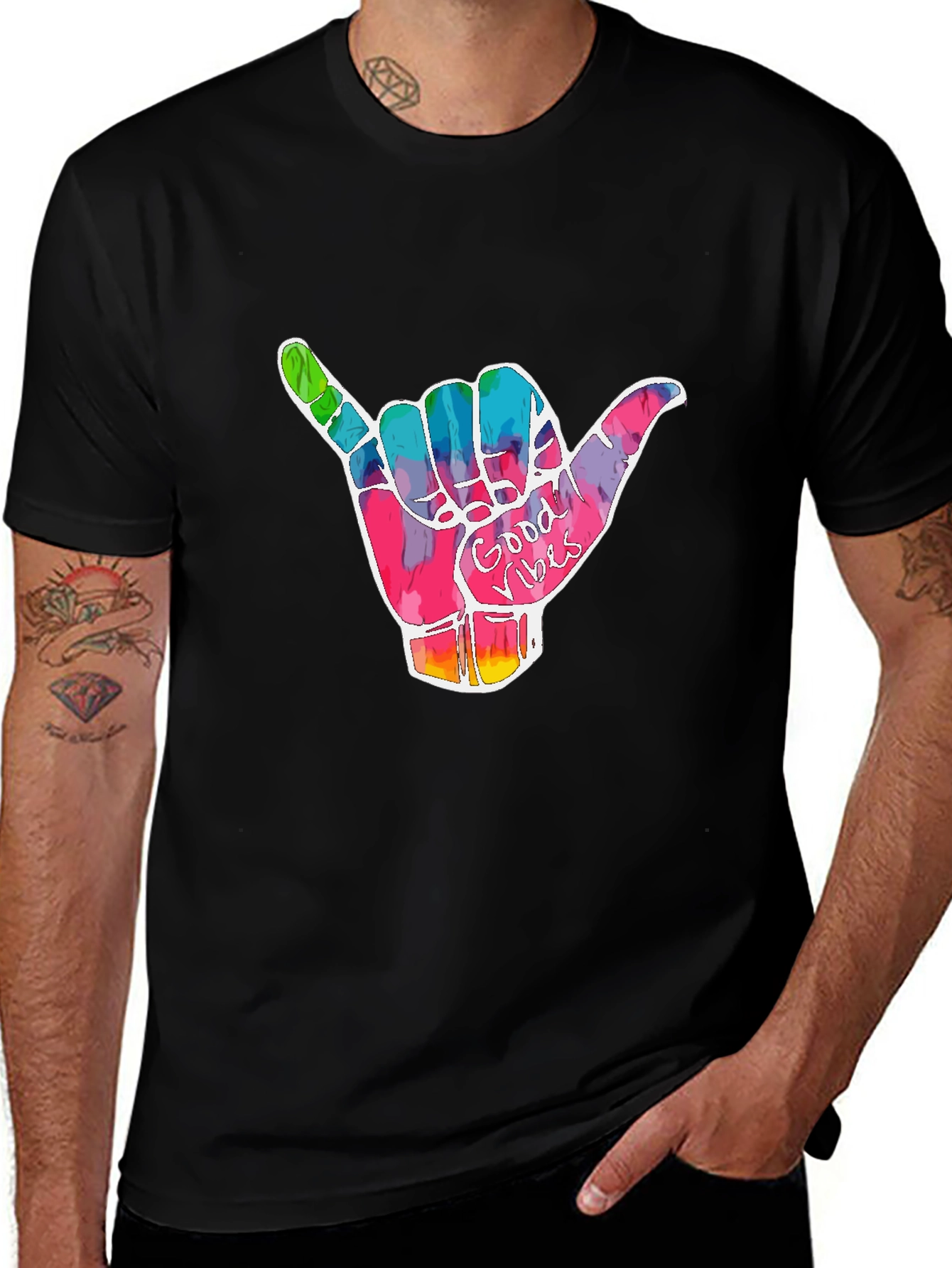 Good Vibes Shaka Hand Graphic T-Shirt