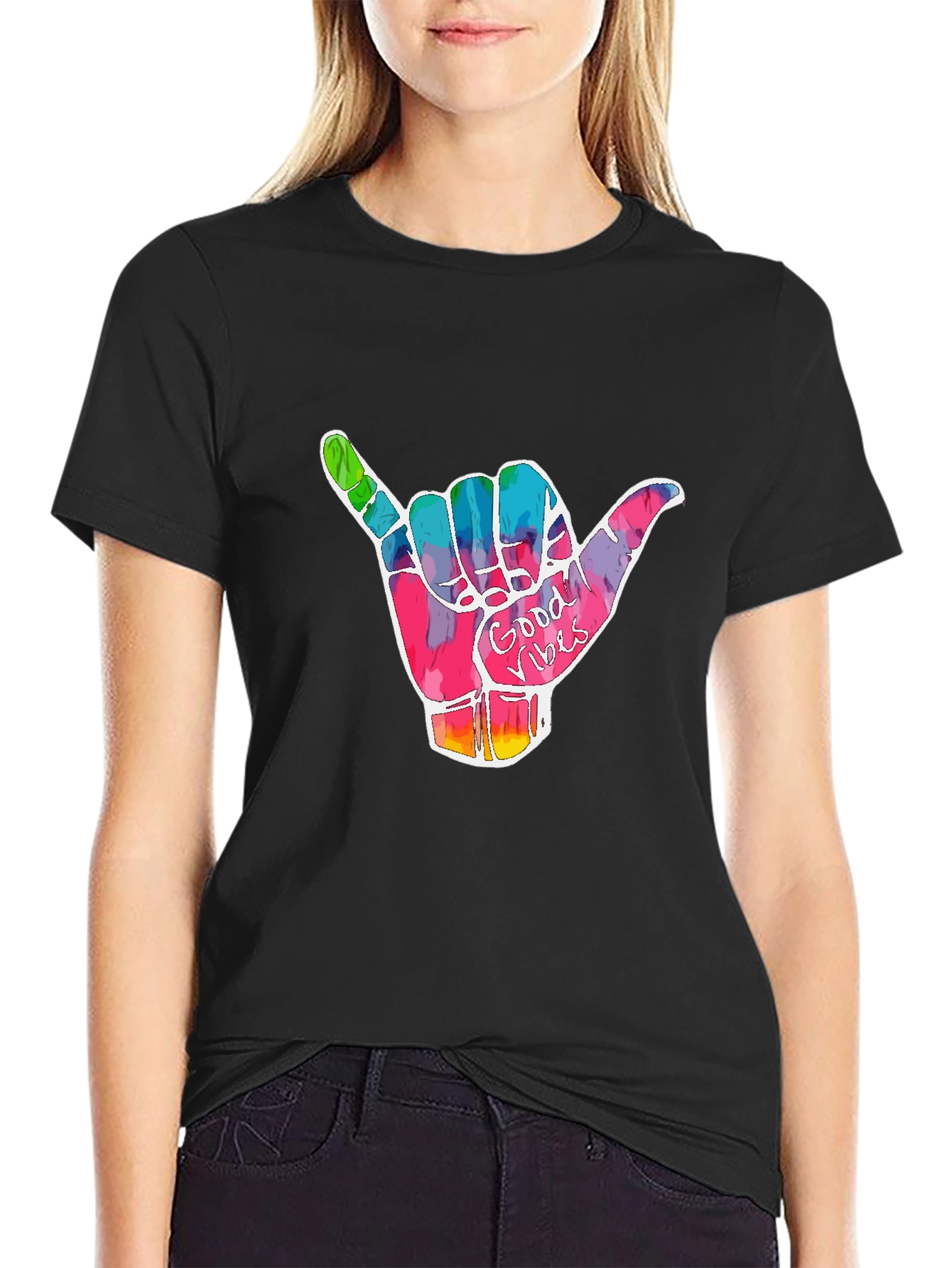 Good Vibes Shaka Hand Graphic T-Shirt