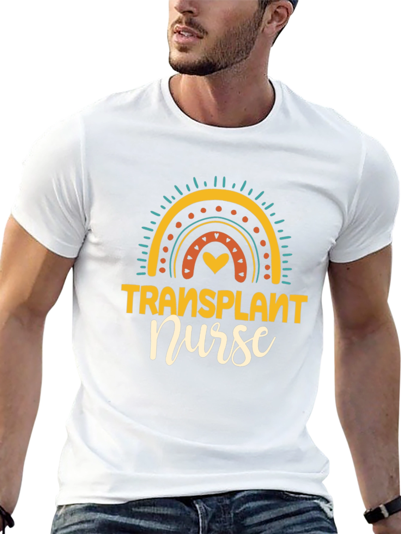 Transplant Nurse Graphic T-Shirt Rainbow Design
