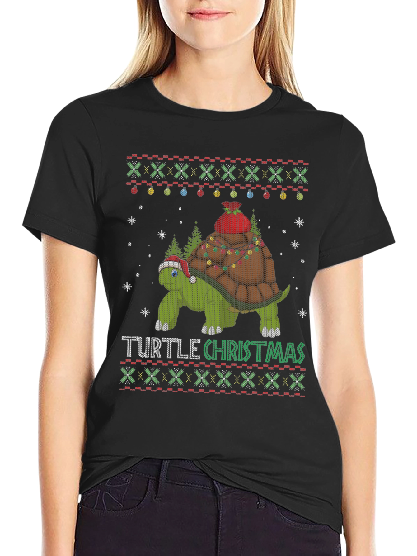 Festive Turtle Christmas Graphic Tee