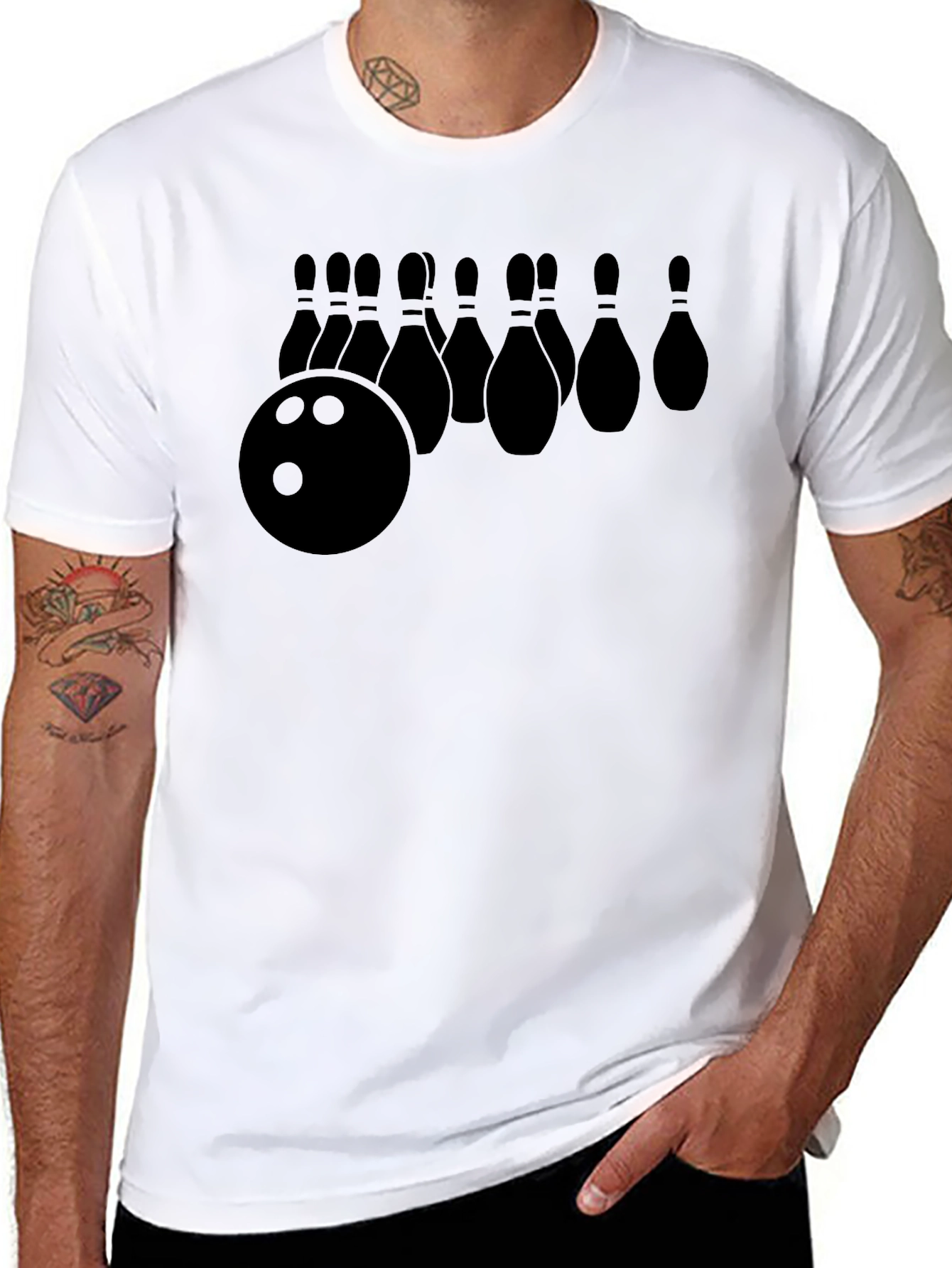 Bowling Ball and Pins Black Graphic Tee