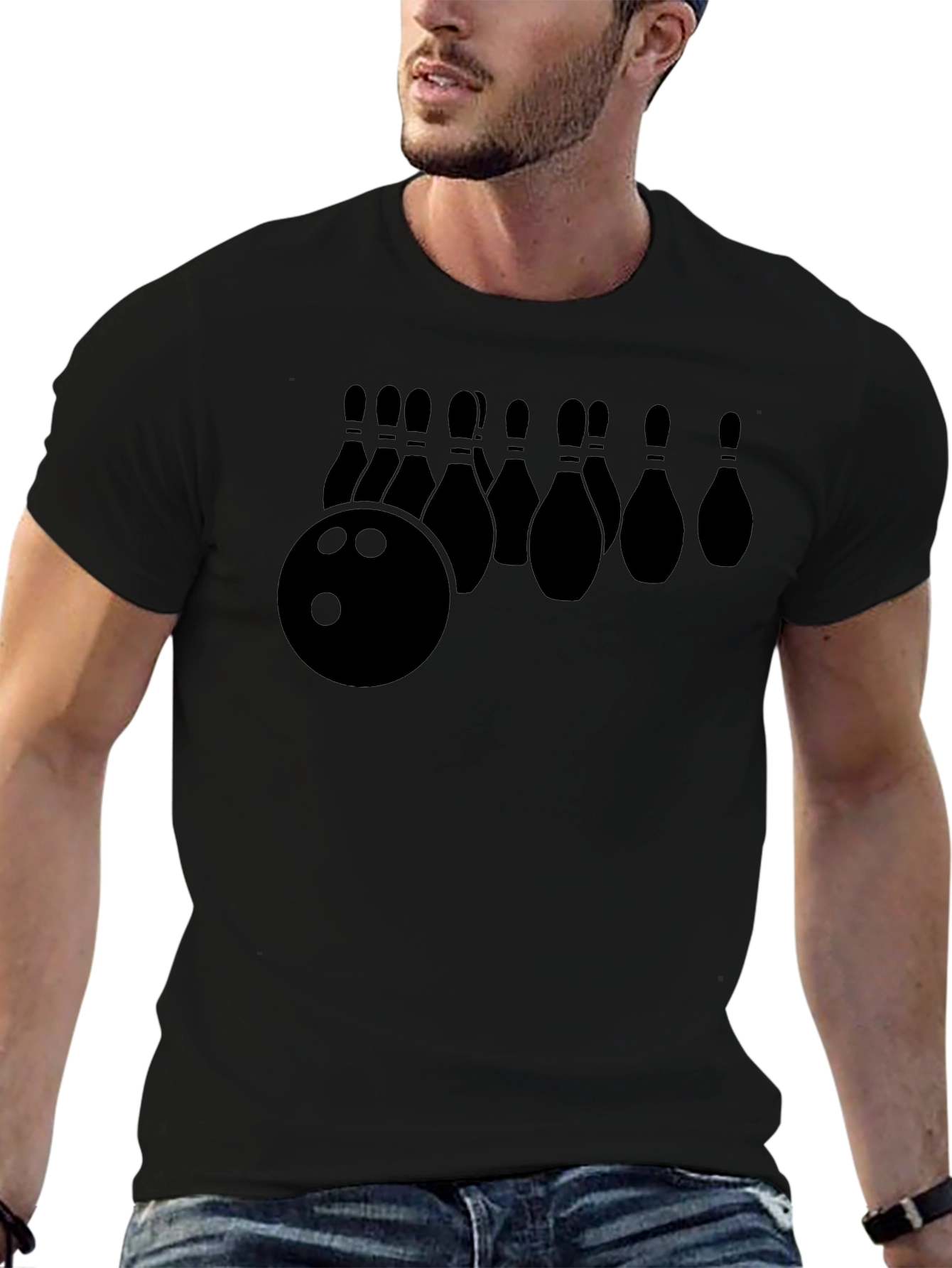 Bowling Ball and Pins Black Graphic Tee