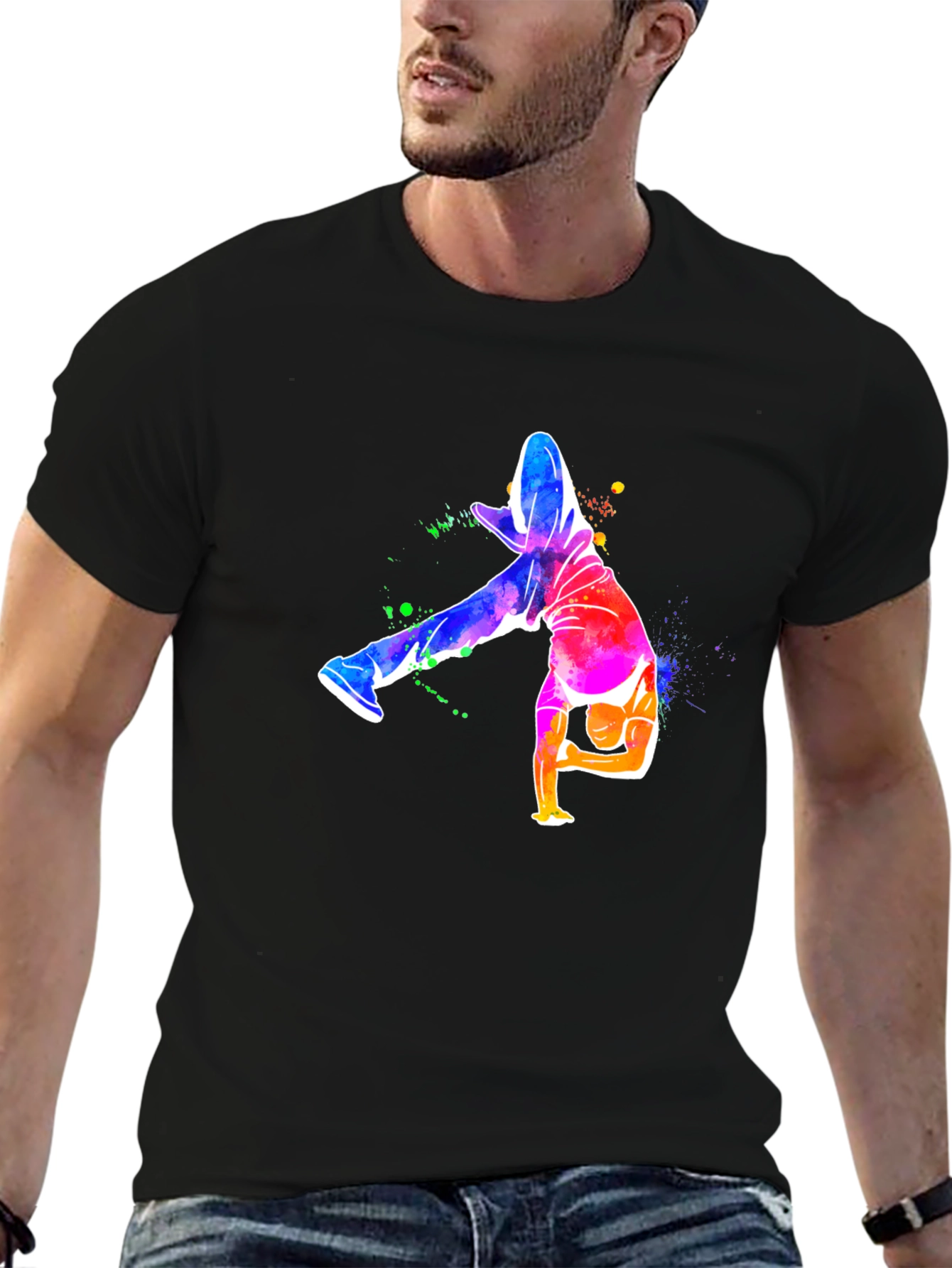 Vibrant Breakdance Graphic Tee - Mens Black T-Shirt