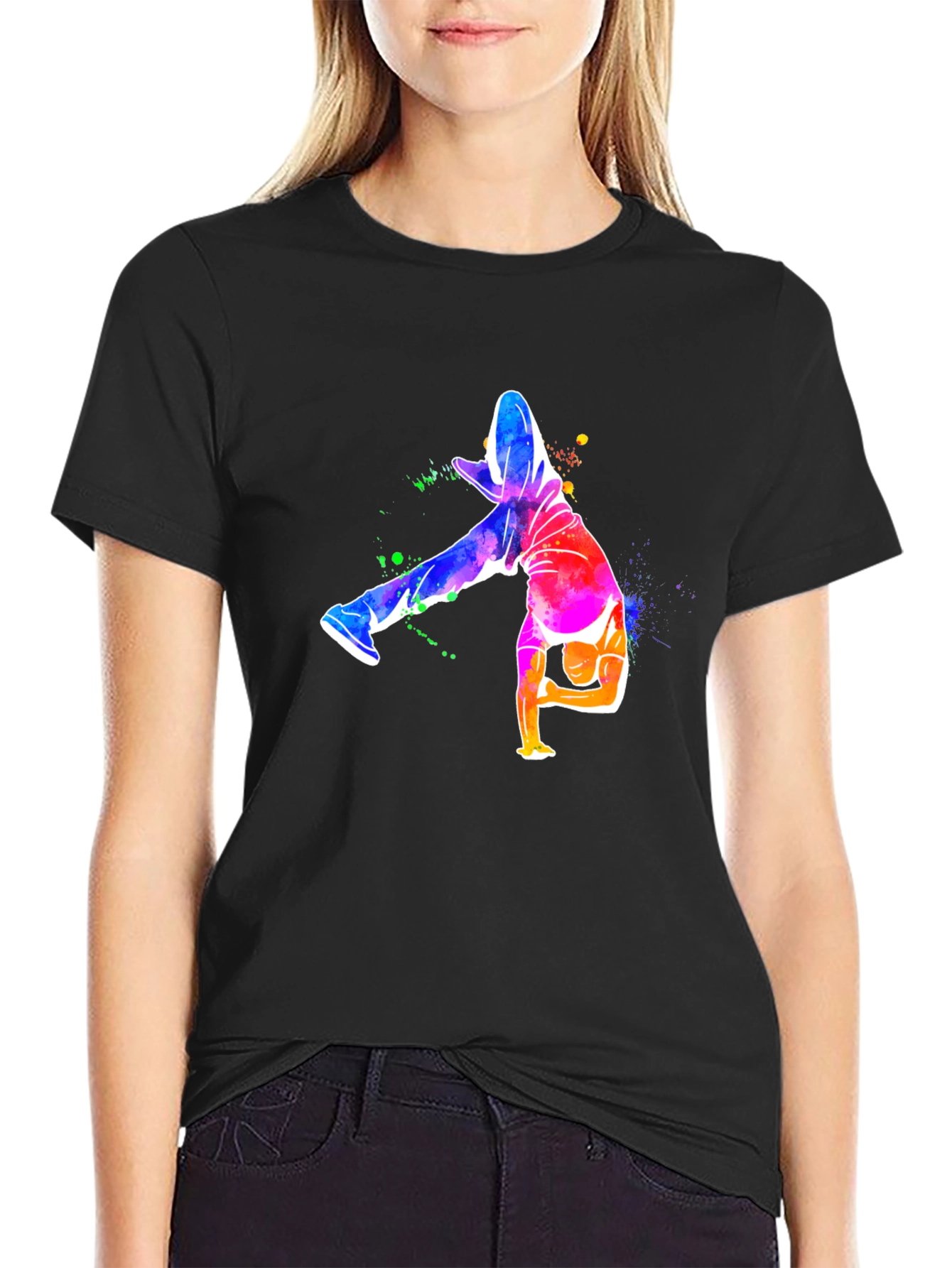 Vibrant Breakdance Graphic Tee - Mens Black T-Shirt