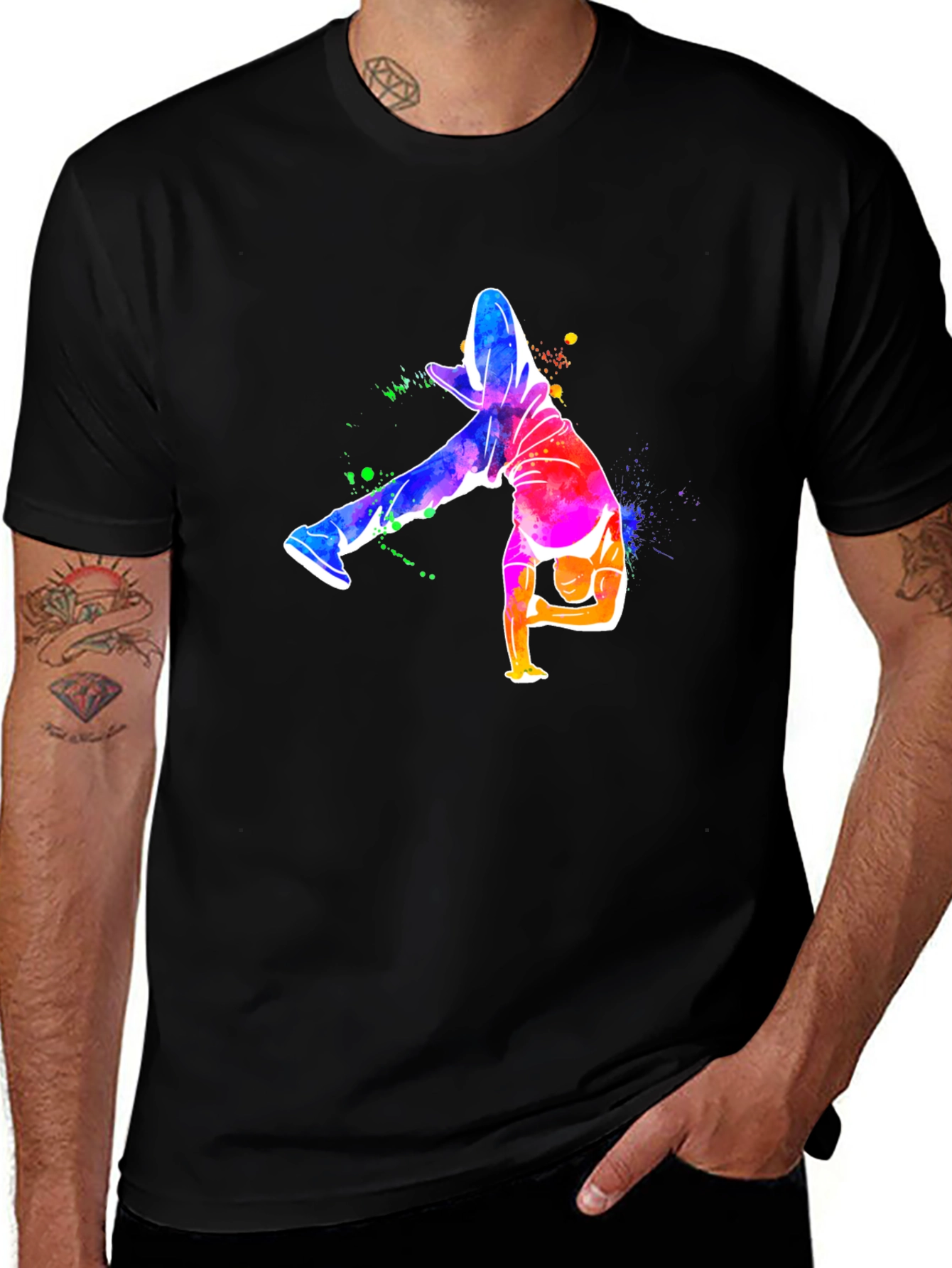 Vibrant Breakdance Graphic Tee - Mens Black T-Shirt