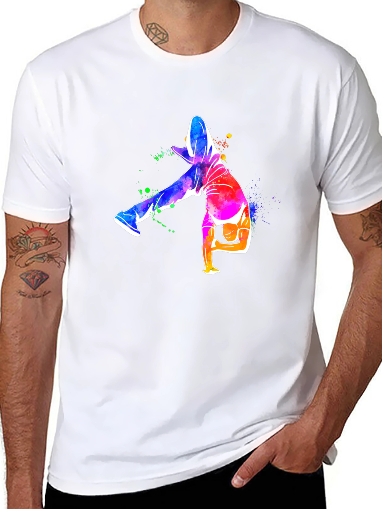 Vibrant Breakdance Graphic Tee - Mens Black T-Shirt