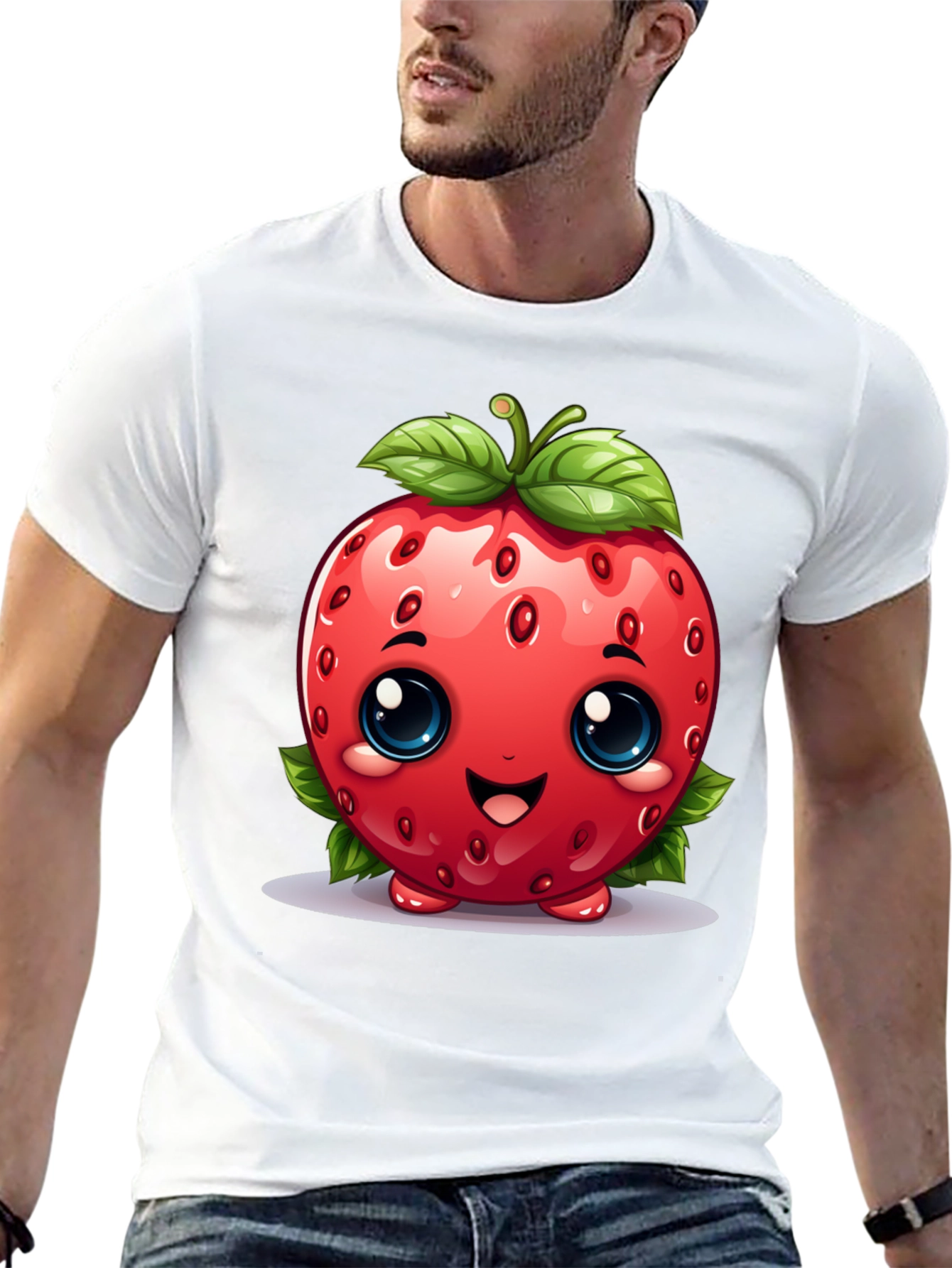 Cute Strawberry Character Black T-shirt