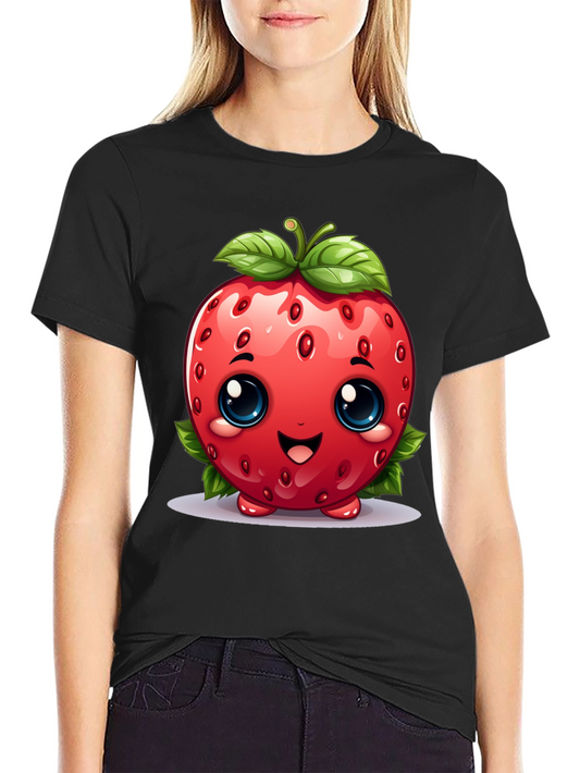 Cute Strawberry Character Black T-shirt
