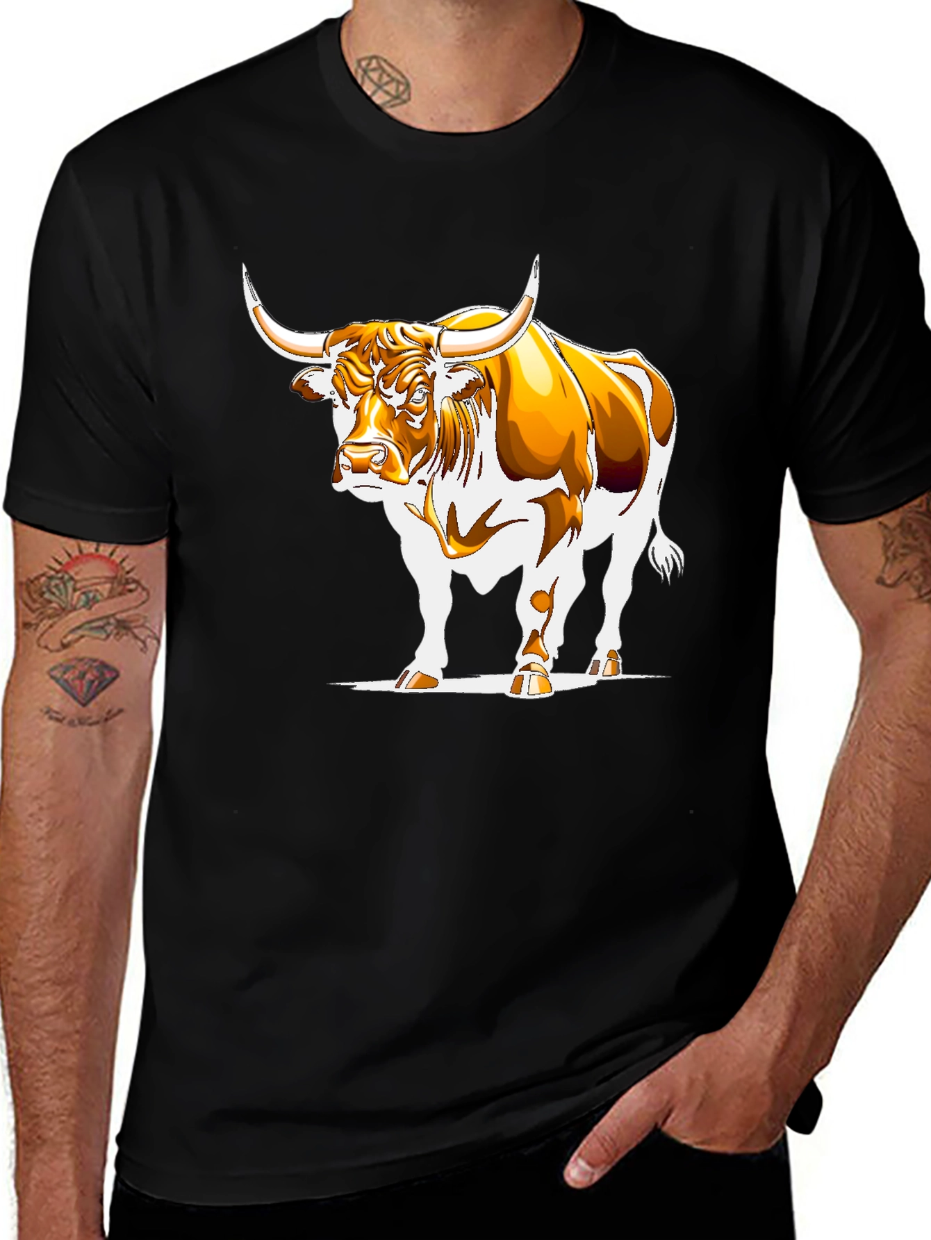 Bull Graphic Black T-Shirt - Bold Animal Design