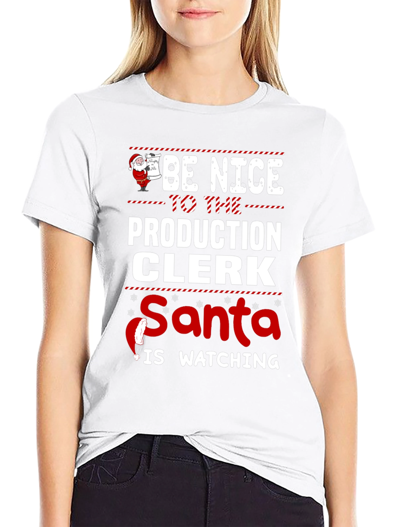 Funny Production Clerk Santa Watching T-Shirt