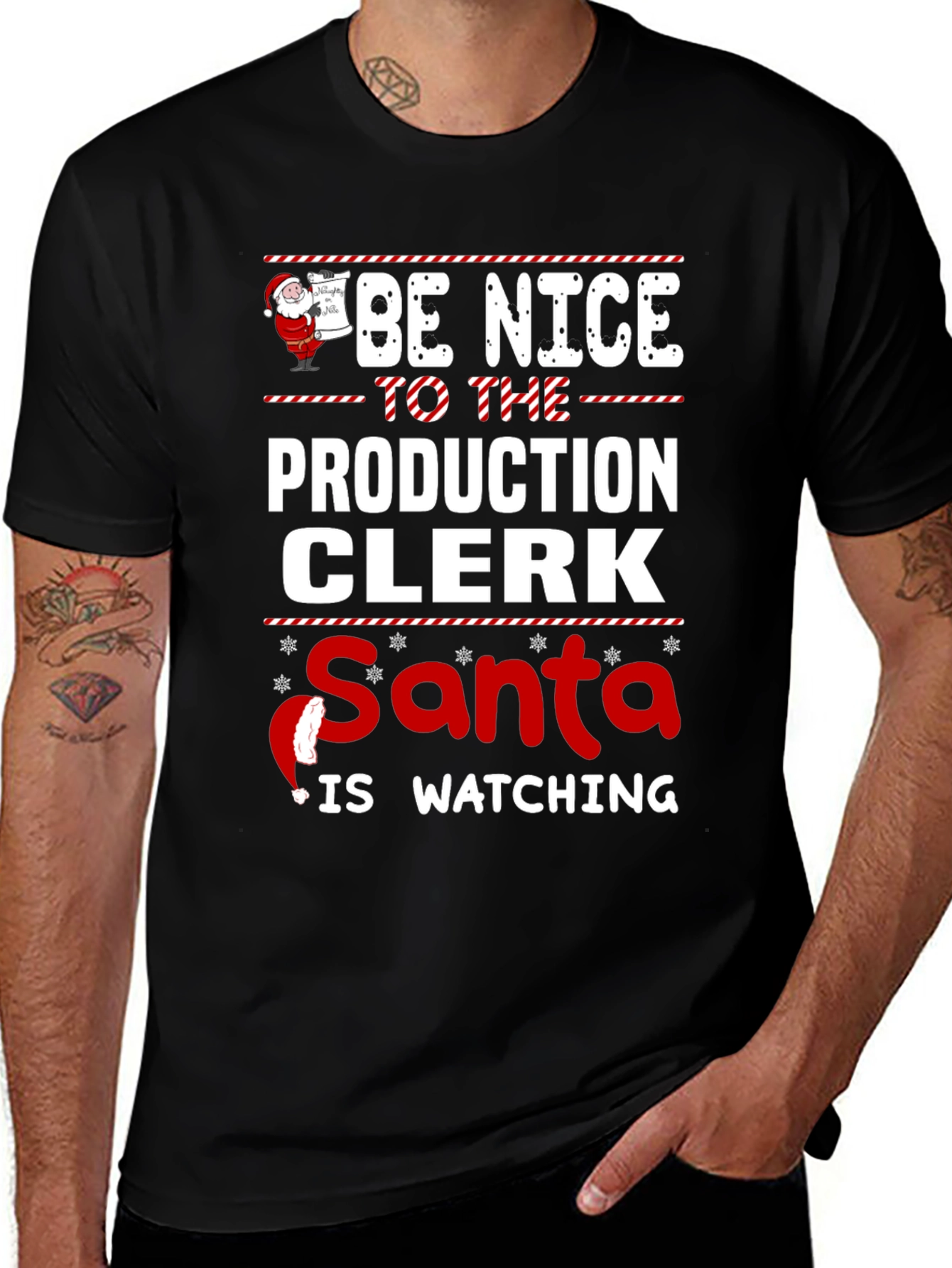 Funny Production Clerk Santa Watching T-Shirt
