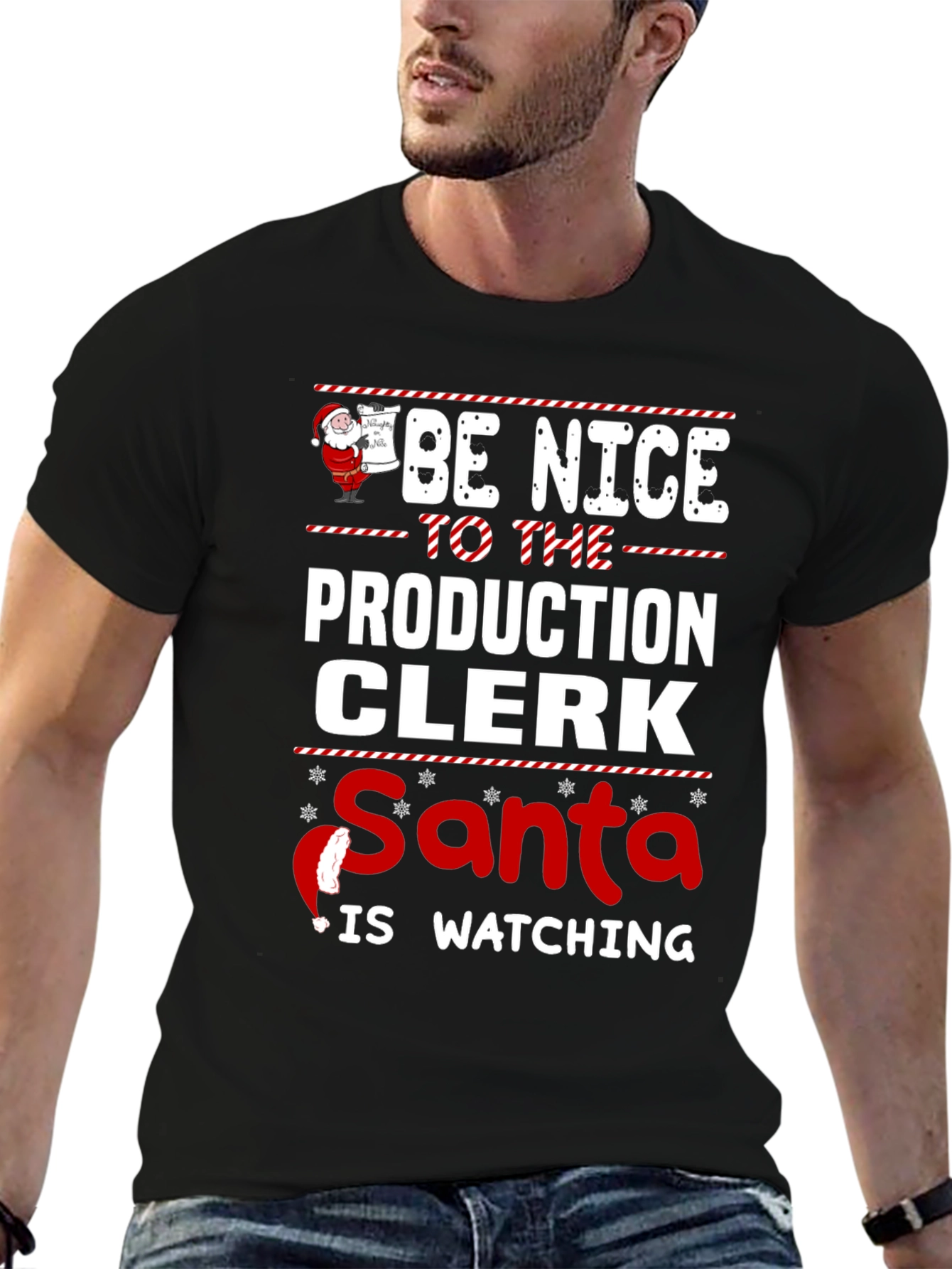 Funny Production Clerk Santa Watching T-Shirt