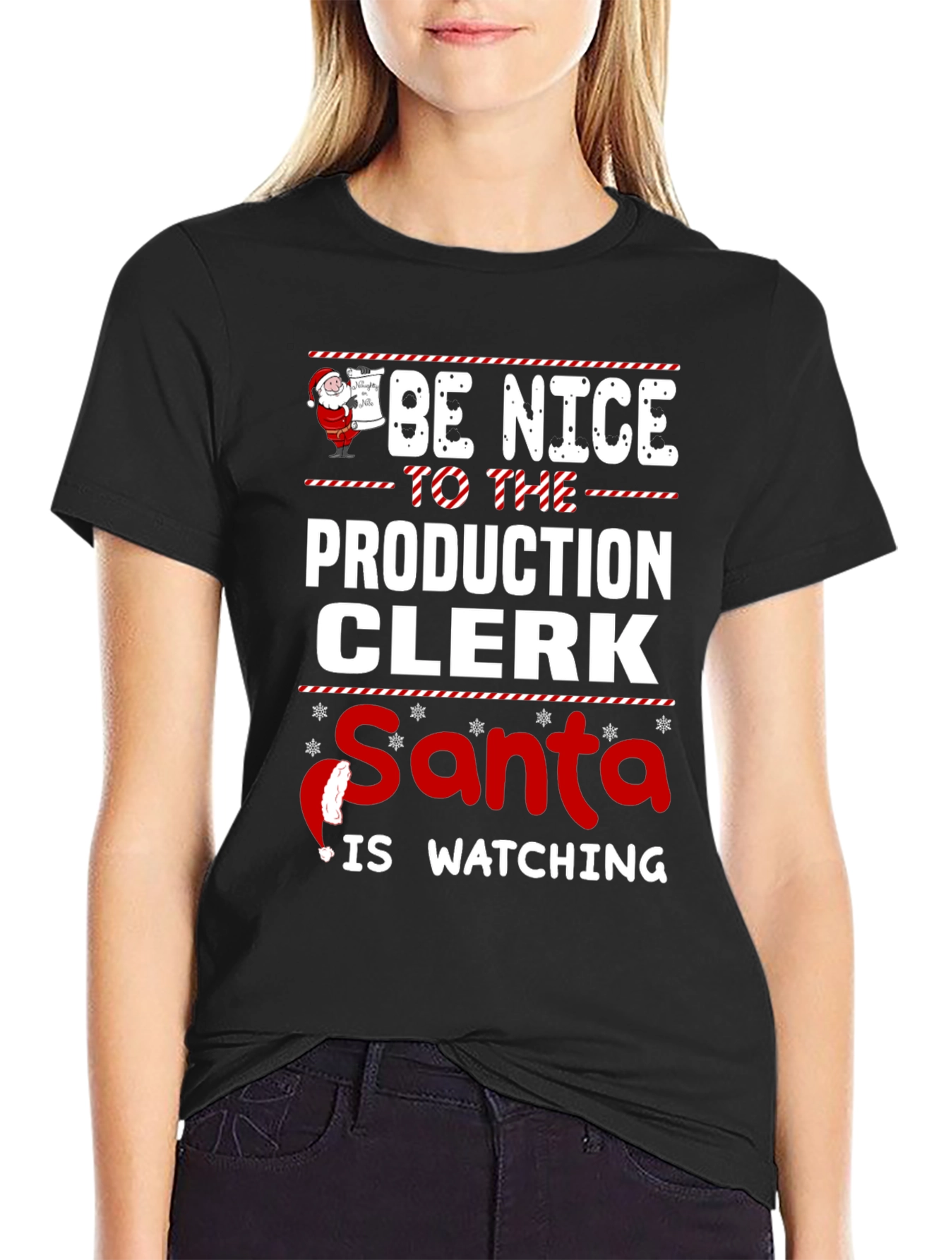 Funny Production Clerk Santa Watching T-Shirt
