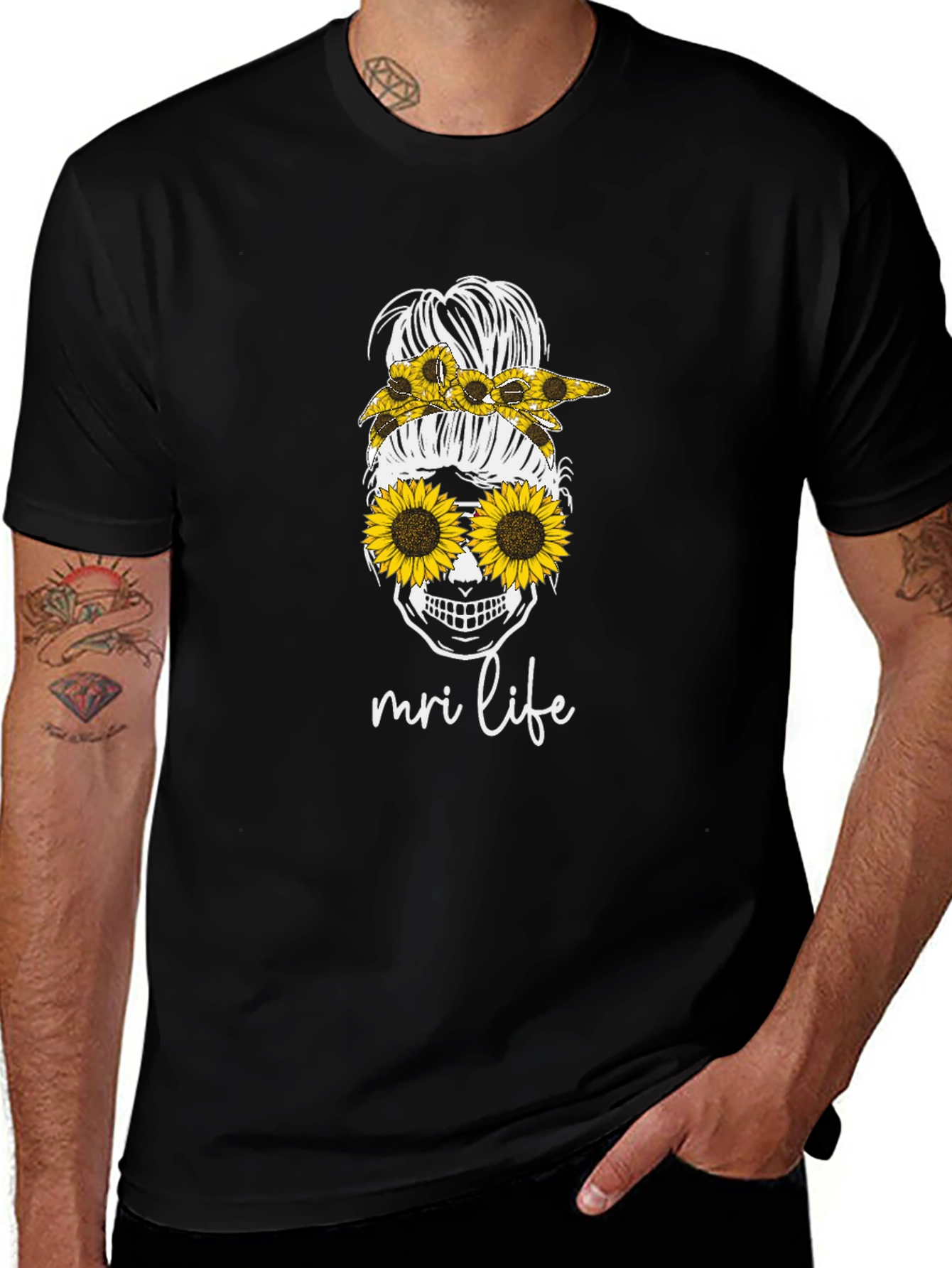 MRI Life Sunflower Skull T-Shirt