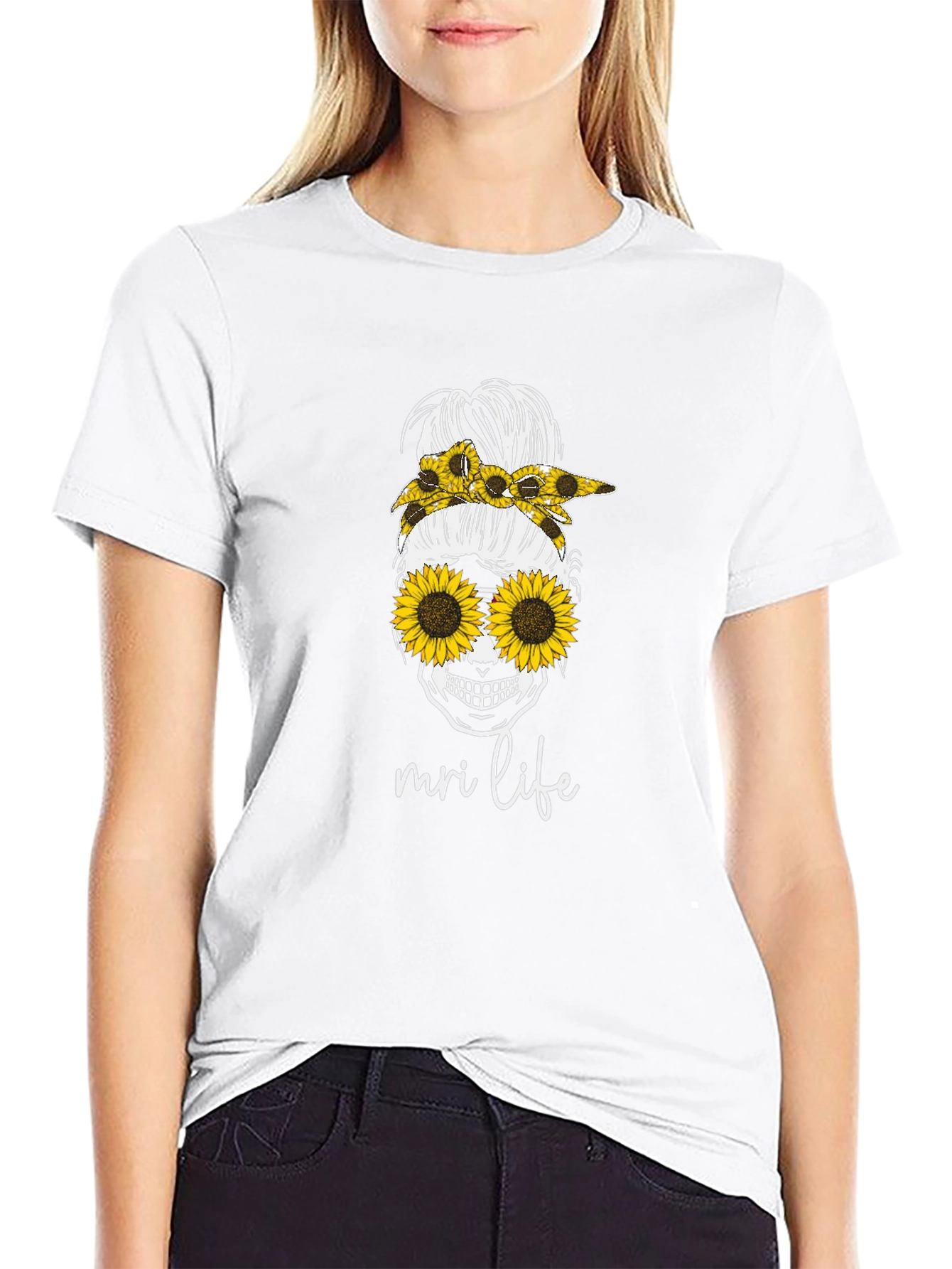 MRI Life Sunflower Skull T-Shirt