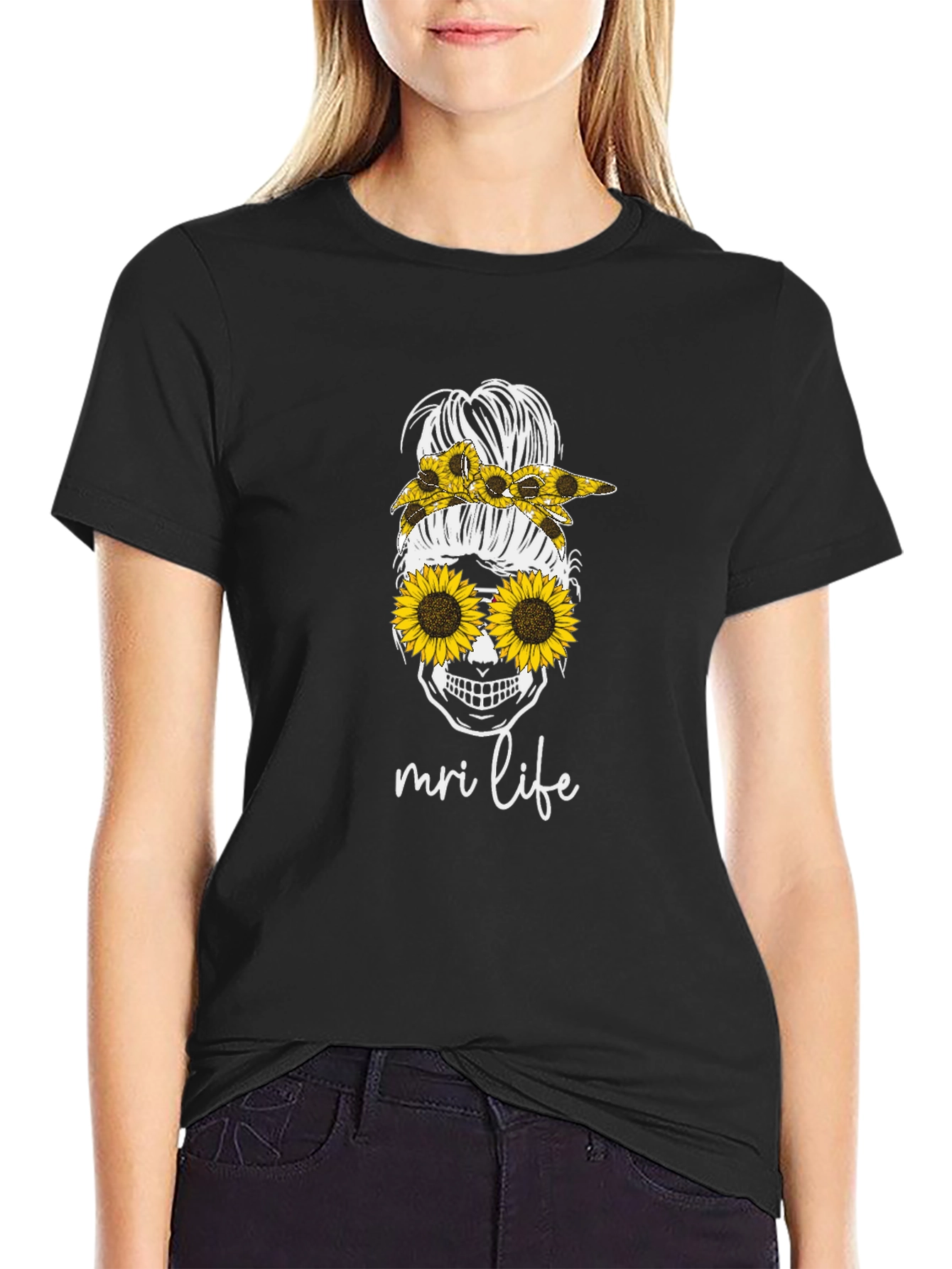 MRI Life Sunflower Skull T-Shirt