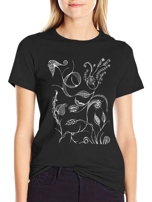 Abstract Floral Art Black T-Shirt