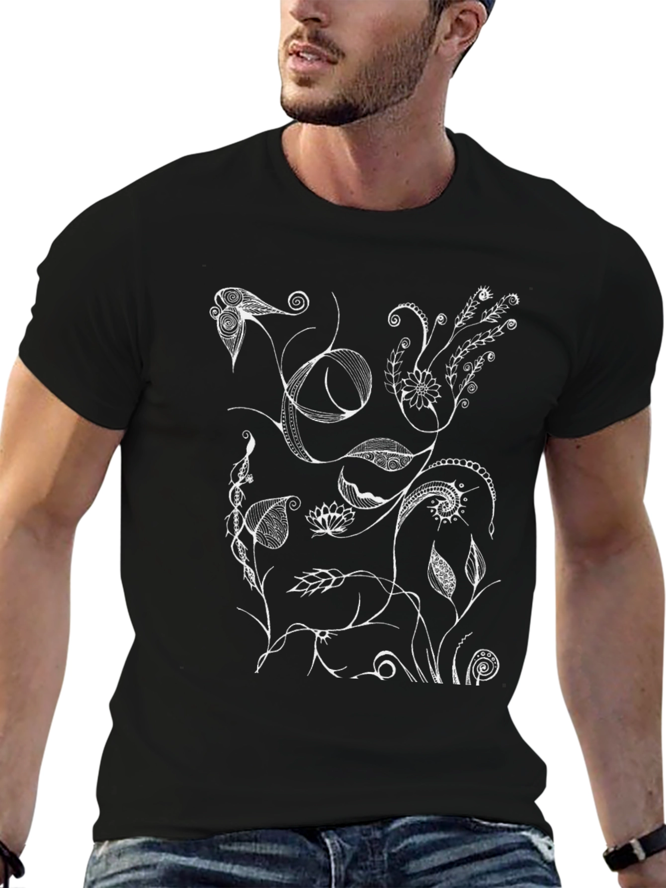 Abstract Floral Art Black T-Shirt