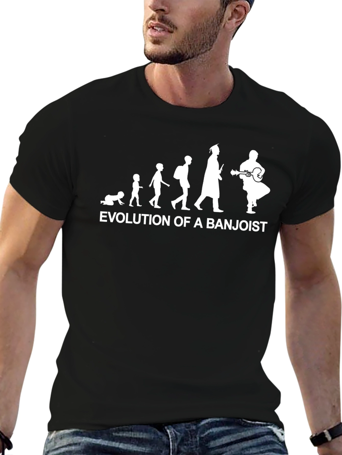 Evolution of a Banjoist Black T-Shirt