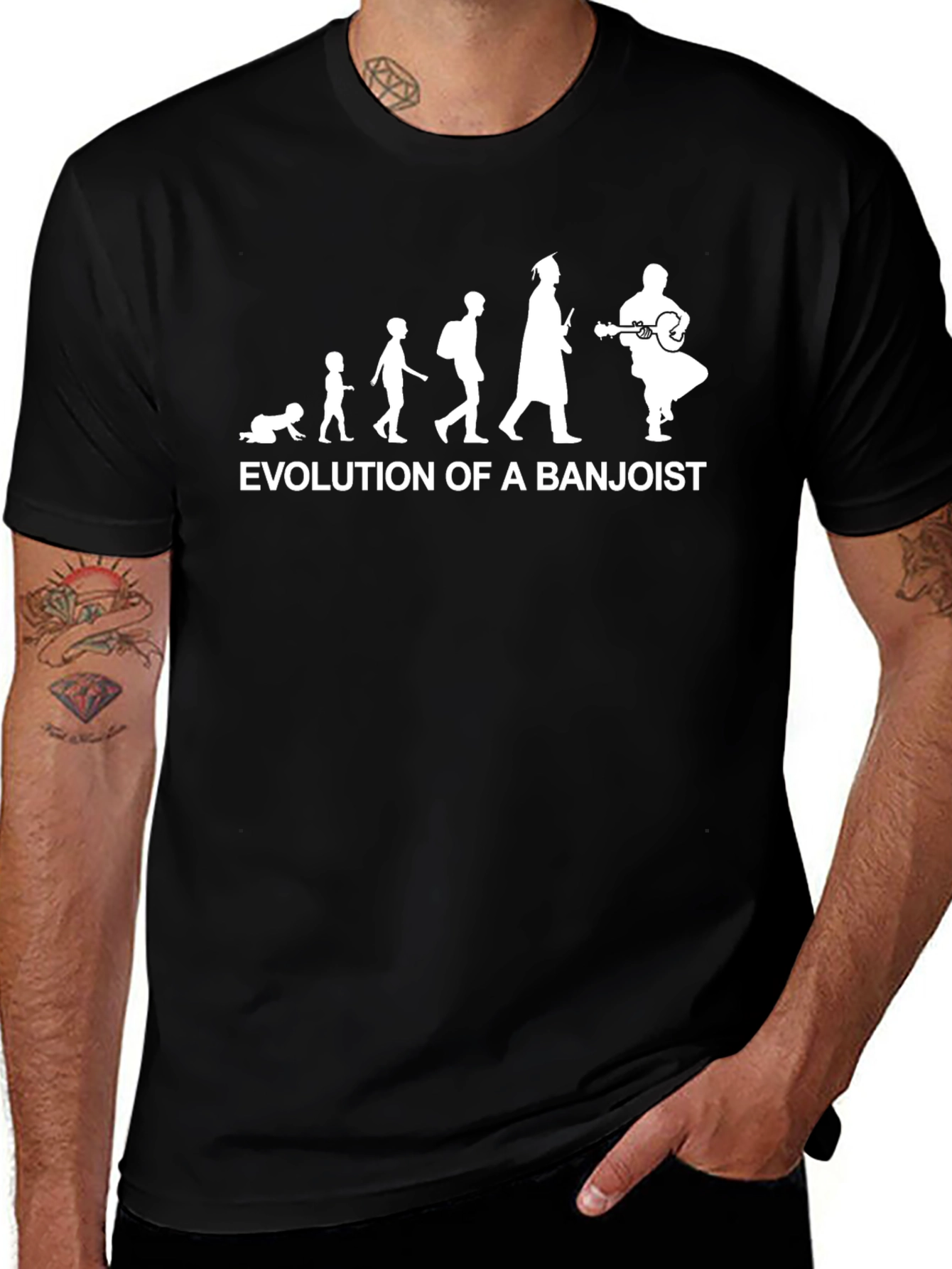 Evolution of a Banjoist Black T-Shirt