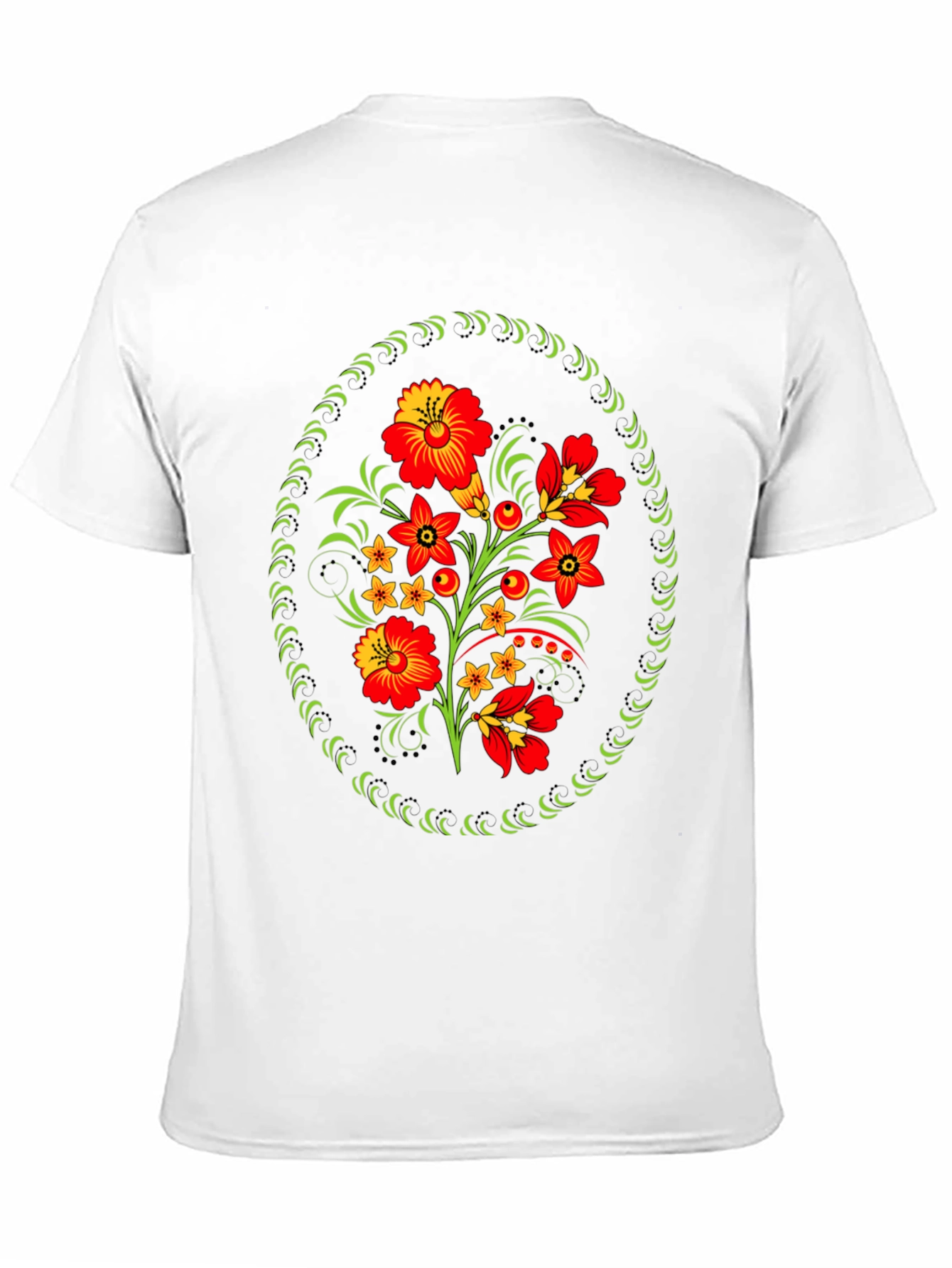 Floral Folk Art Graphic Tee - Black Cotton