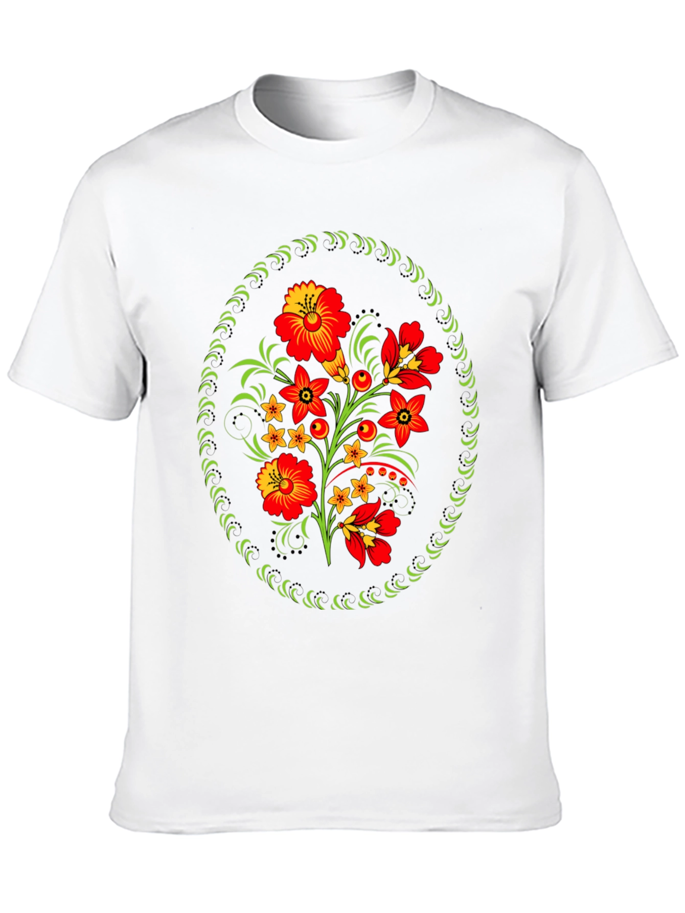 Floral Folk Art Graphic Tee - Black Cotton