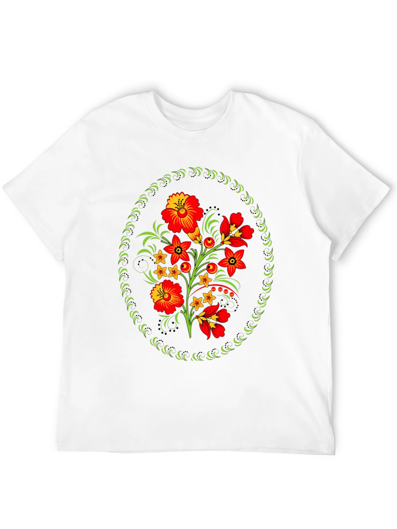 Floral Folk Art Graphic Tee - Black Cotton
